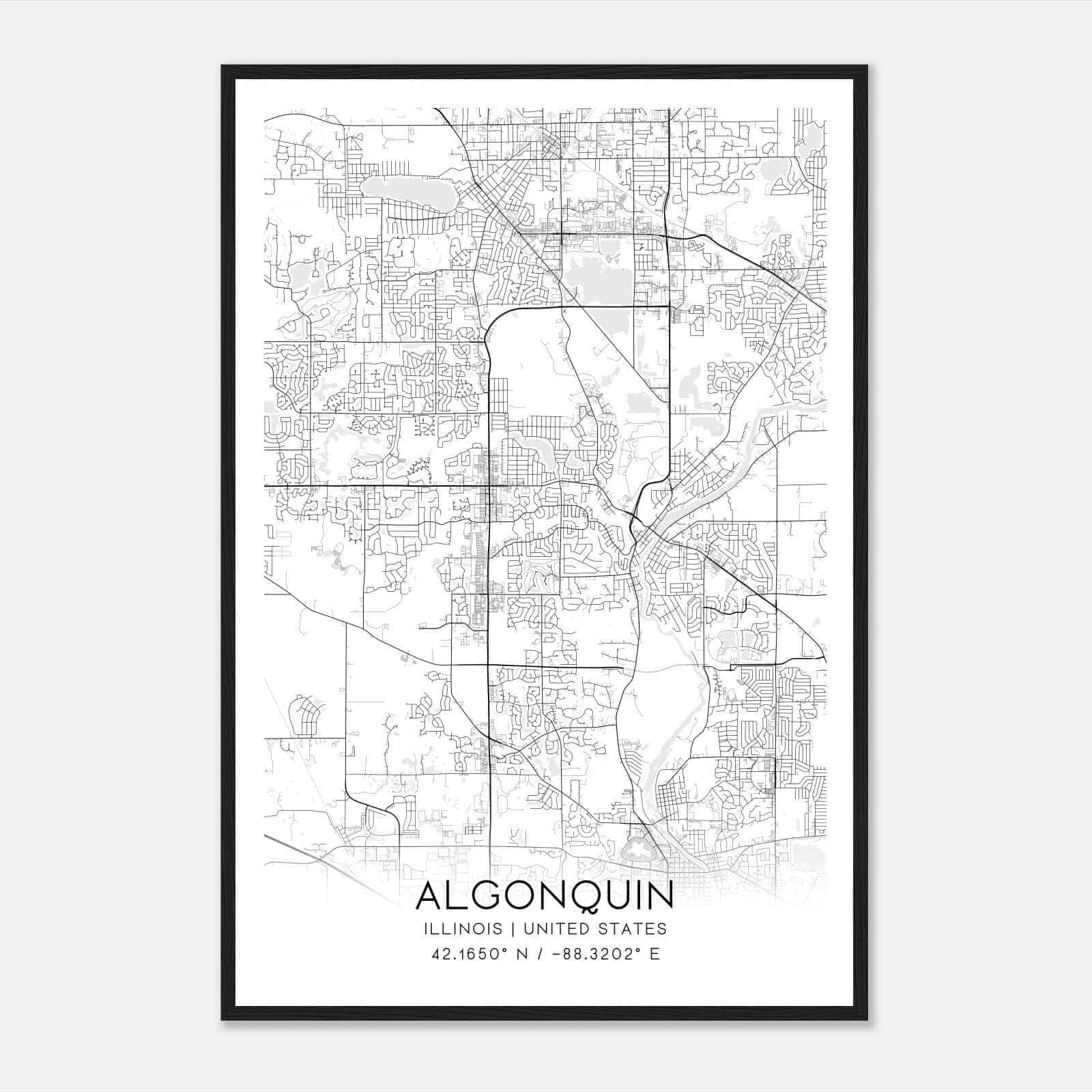Algonquin Illinois Map Poster, Modern Home Decor Wall Art Print