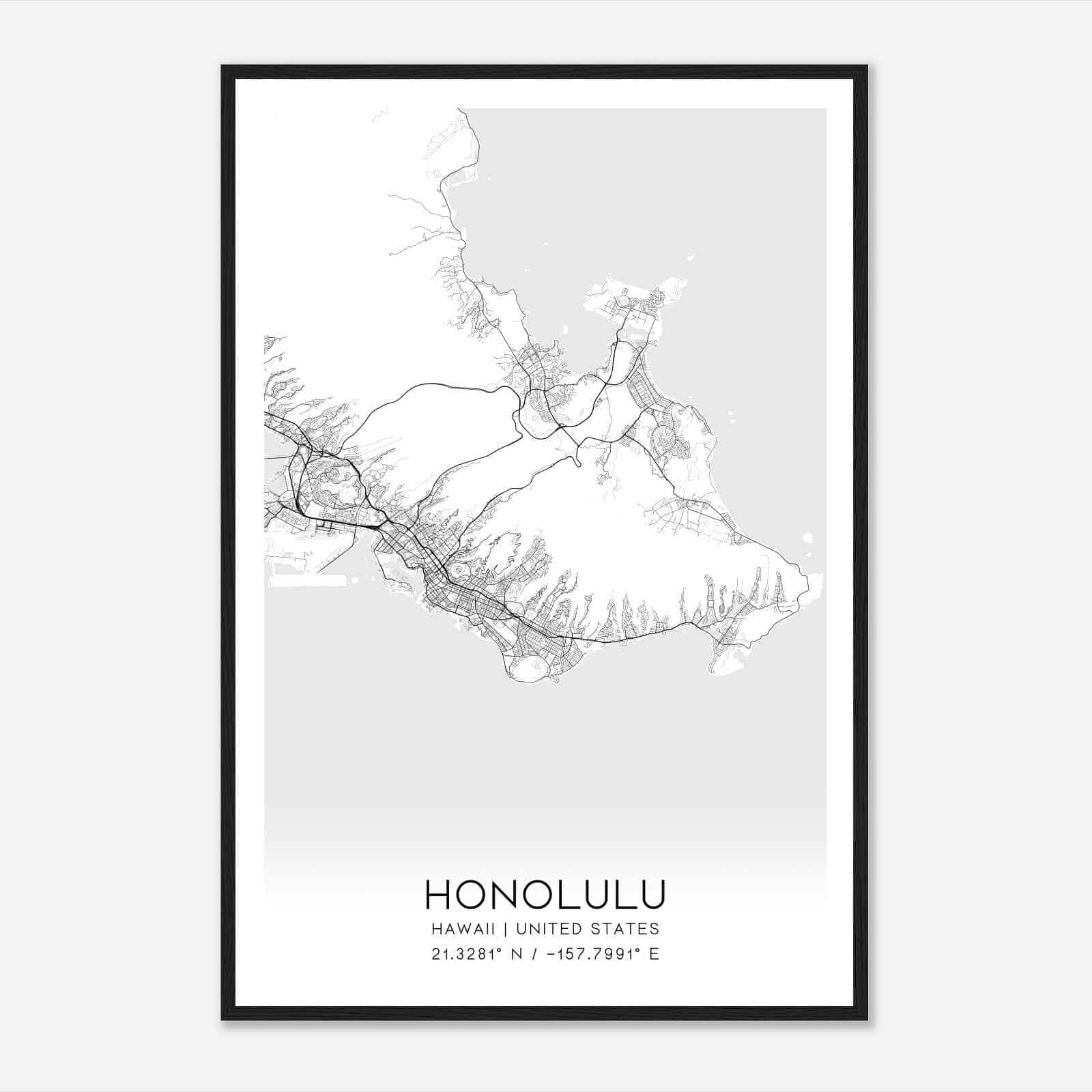 Honolulu Hawaii Map Poster, Modern Home Decor Wall Art Print