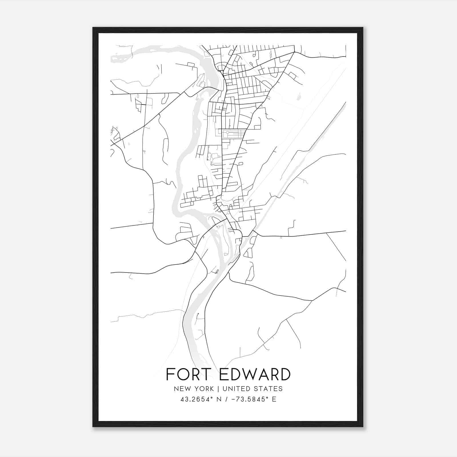 Fort Edward New York Map Poster, Modern Home Decor Wall Art Print
