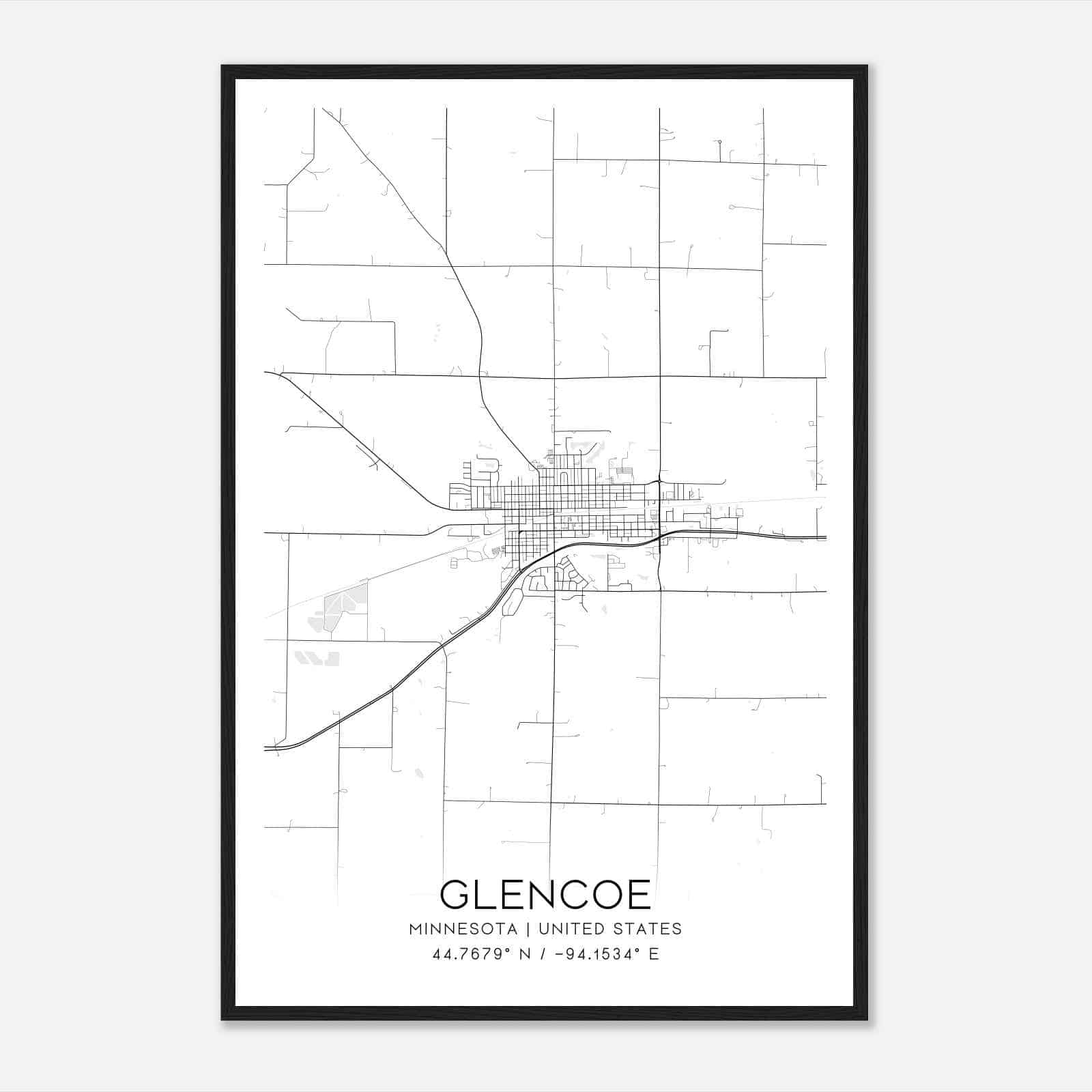 Glencoe Minnesota Map Poster, Modern Home Decor Wall Art Print