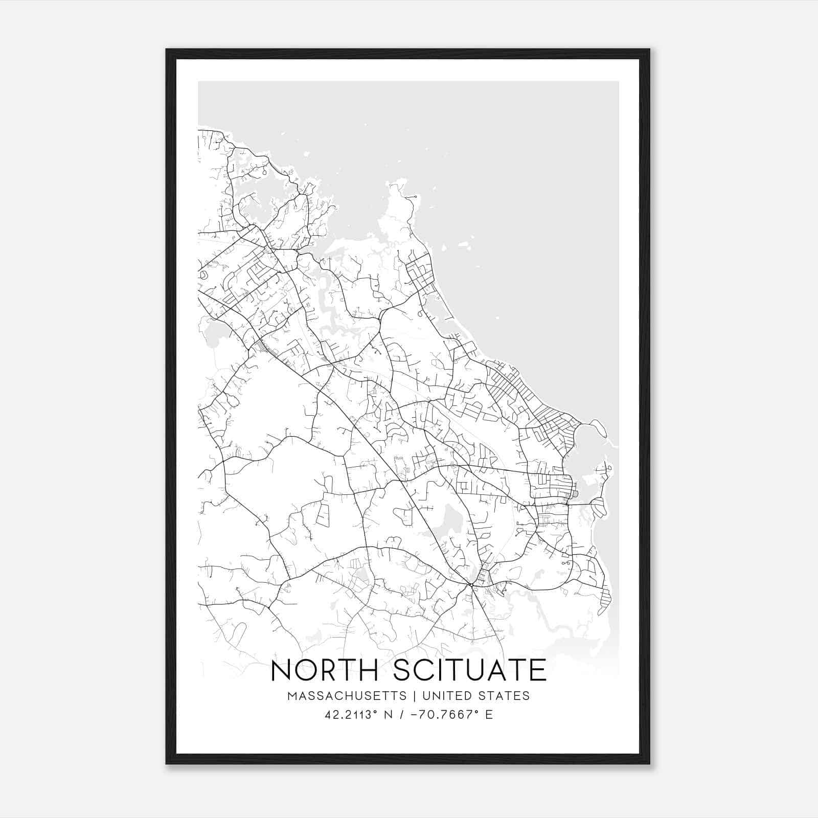 North Scituate Massachusetts Map Poster, Modern Home Decor Wall Art Print