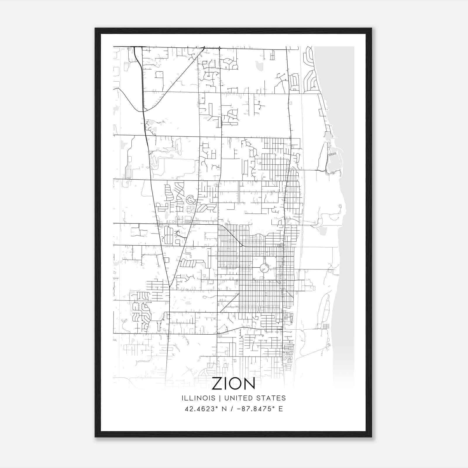 Zion Illinois Map Poster, Modern Home Decor Wall Art Print