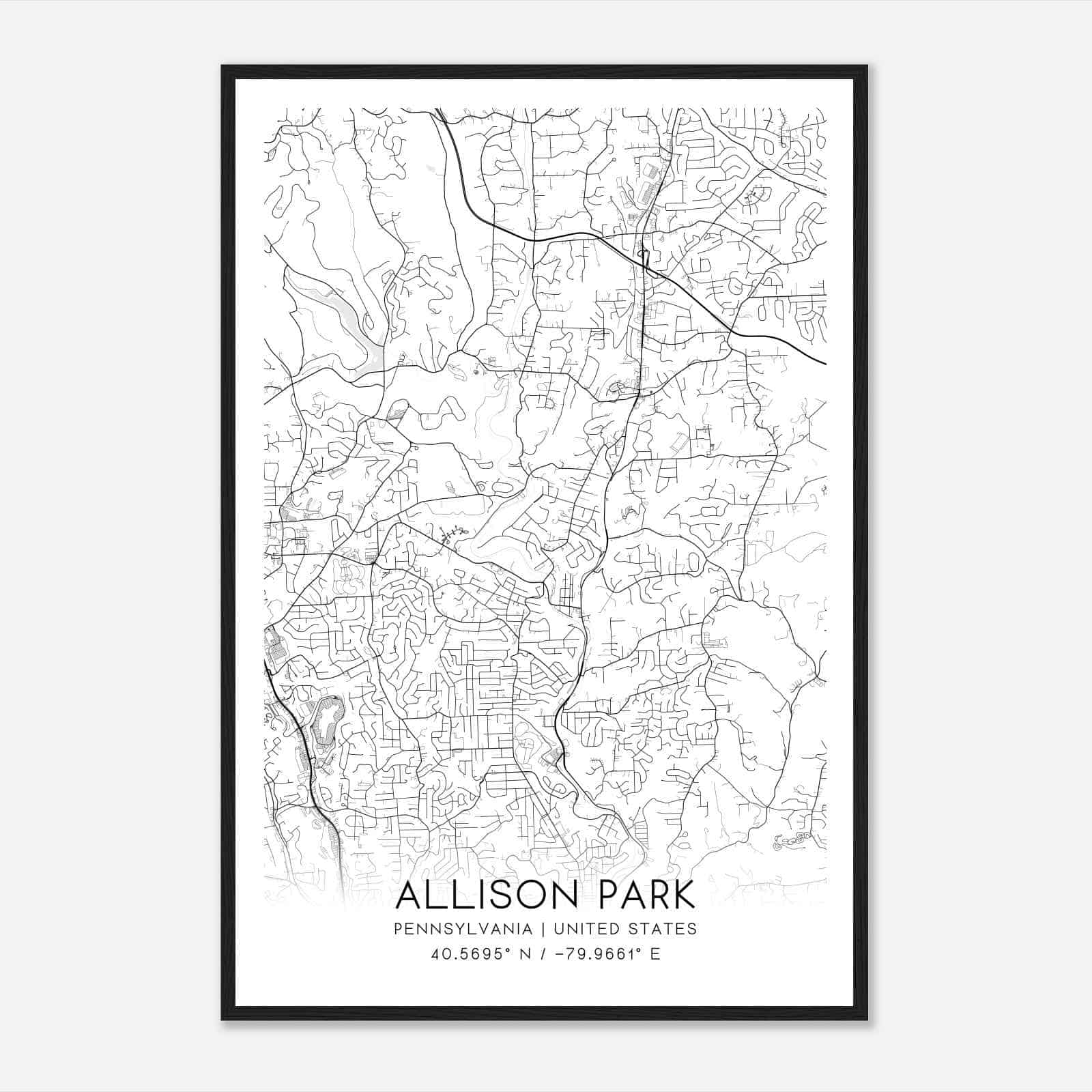 Allison Park Pennsylvania Map Poster, Modern Home Decor Wall Art Print