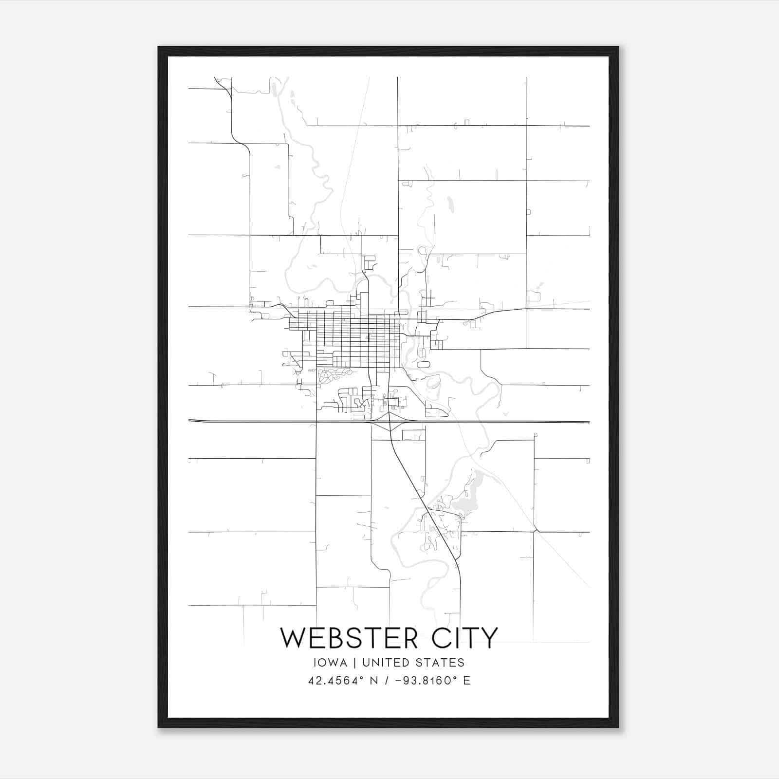 Webster City Iowa Map Poster, Modern Home Decor Wall Art Print