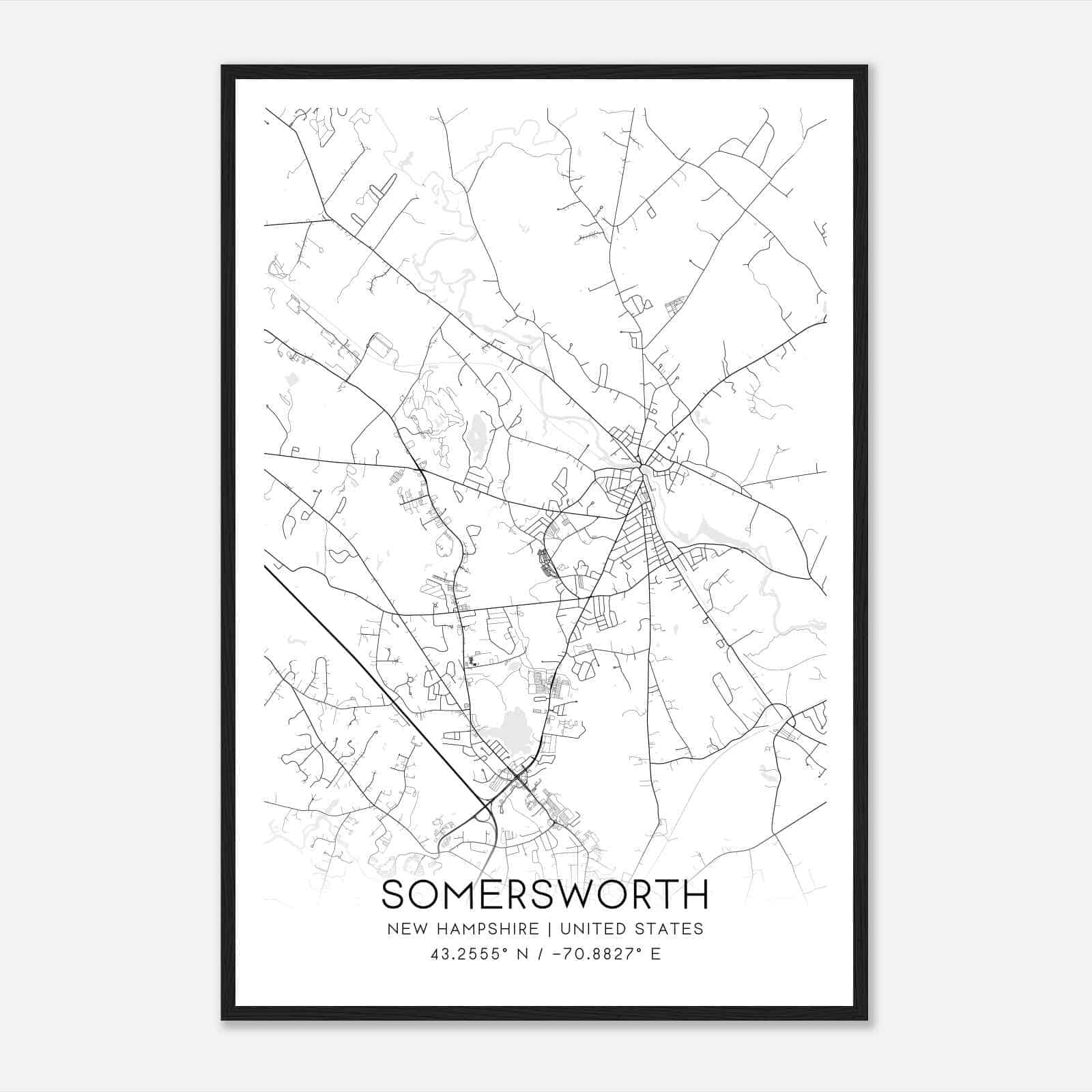Somersworth New Hampshire Map Poster, Modern Home Decor Wall Art Print Somersworth New Hampshire Map Poster, Modern Home Decor Wall Art Print