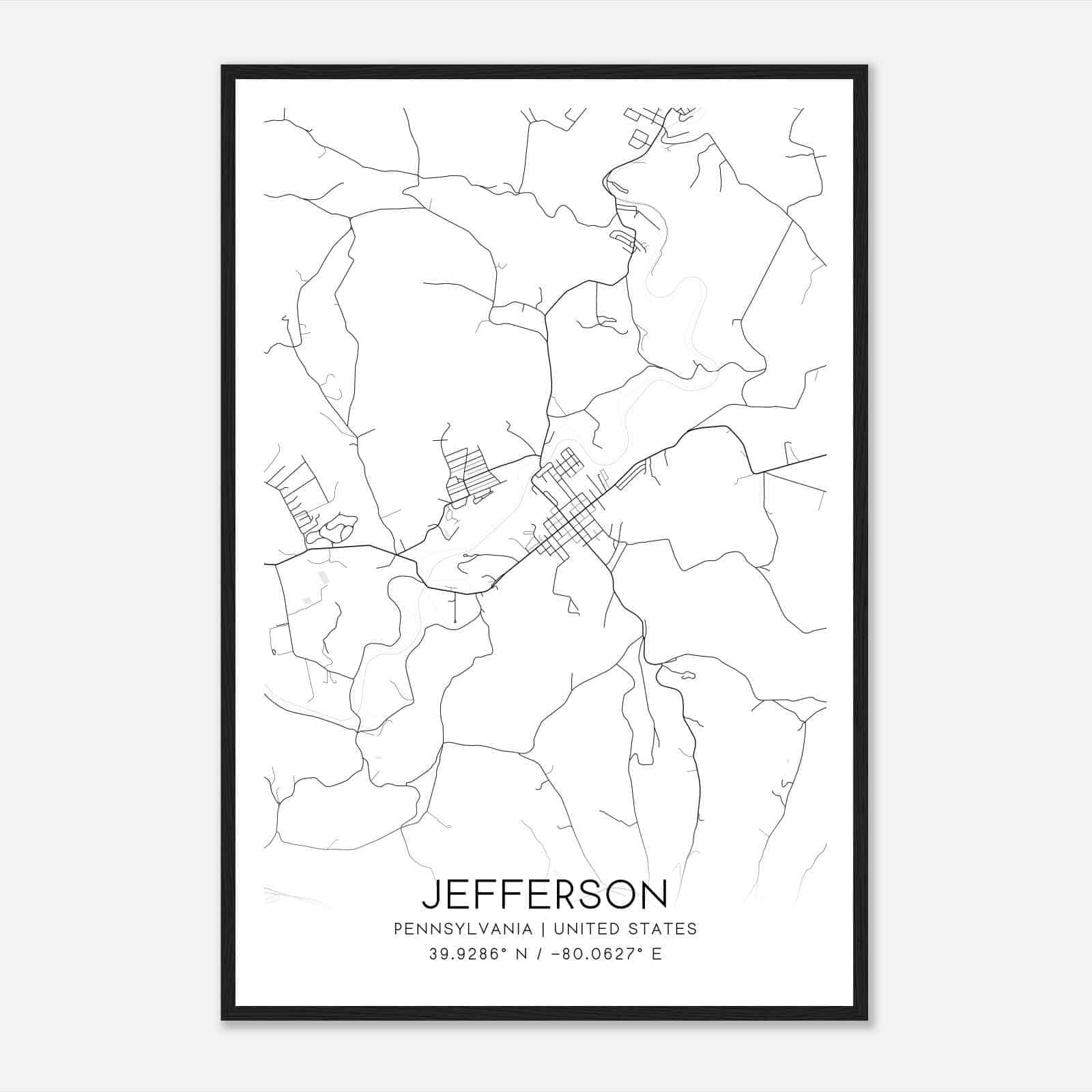 Jefferson Pennsylvania Map Poster, Modern Home Decor Wall Art Print