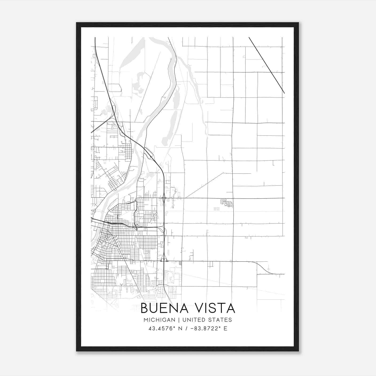 Buena Vista Michigan Map Poster, Modern Home Decor Wall Art Print