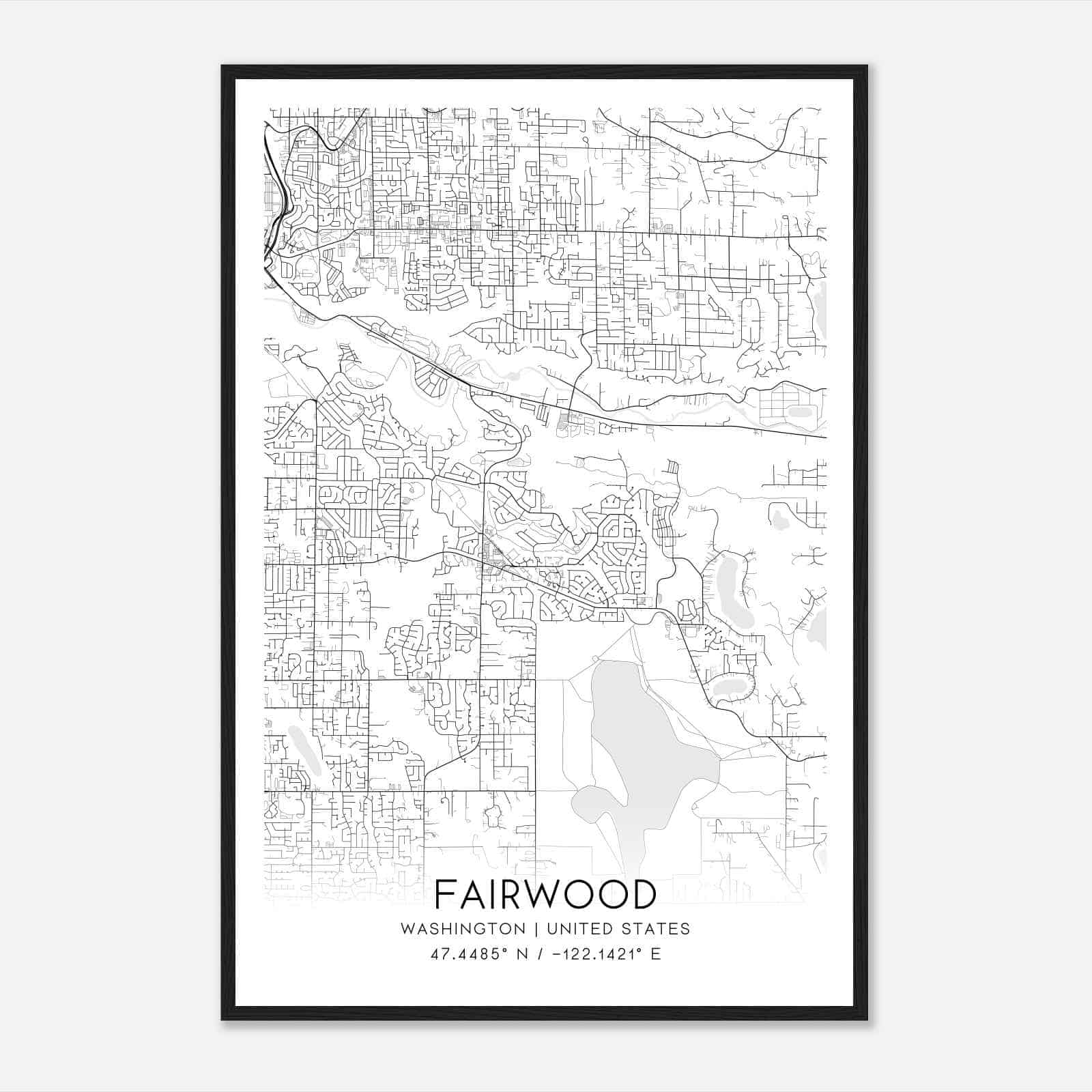 Fairwood Washington Map Poster, Modern Home Decor Wall Art Print