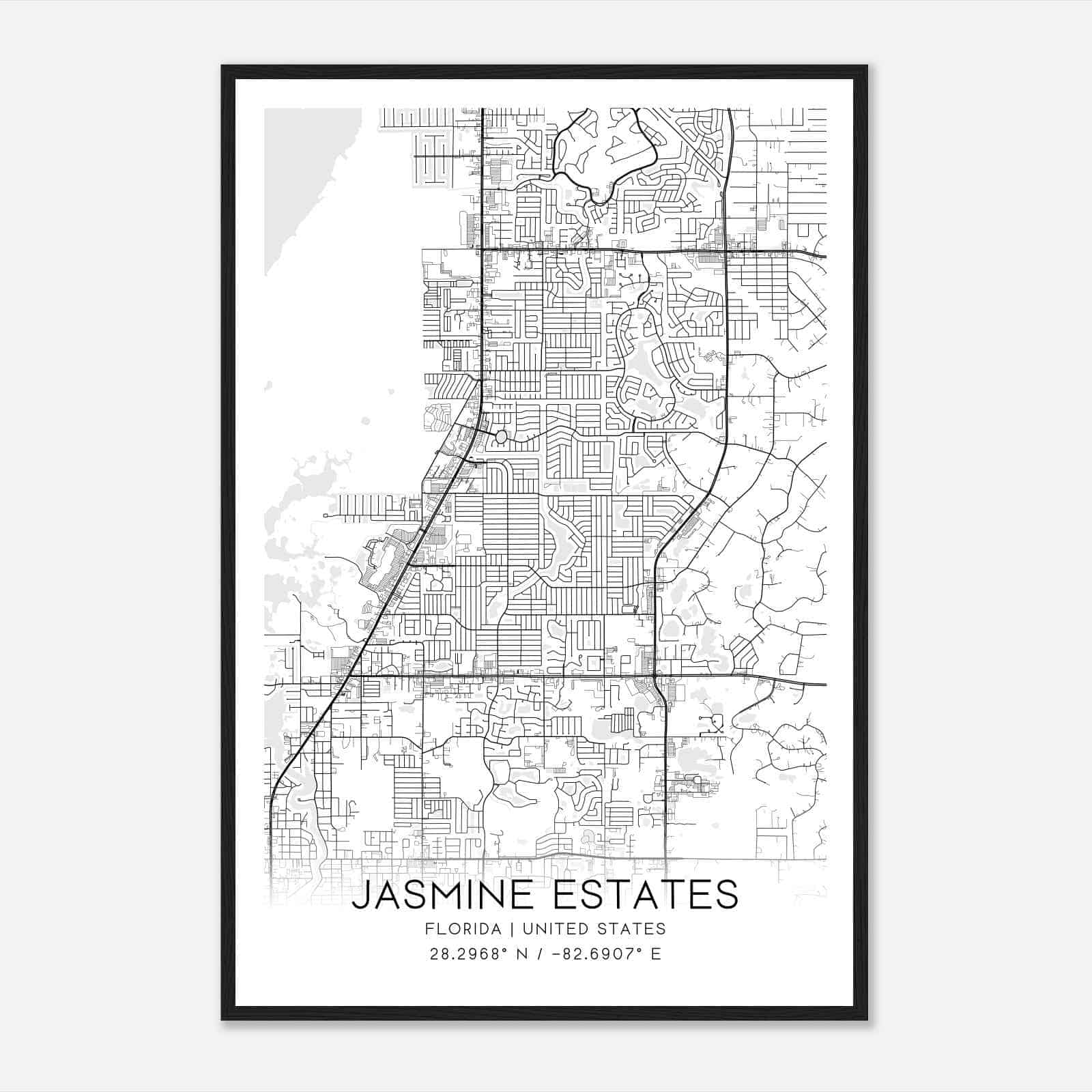 Jasmine Estates Florida Map Poster, Modern Home Decor Wall Art Print