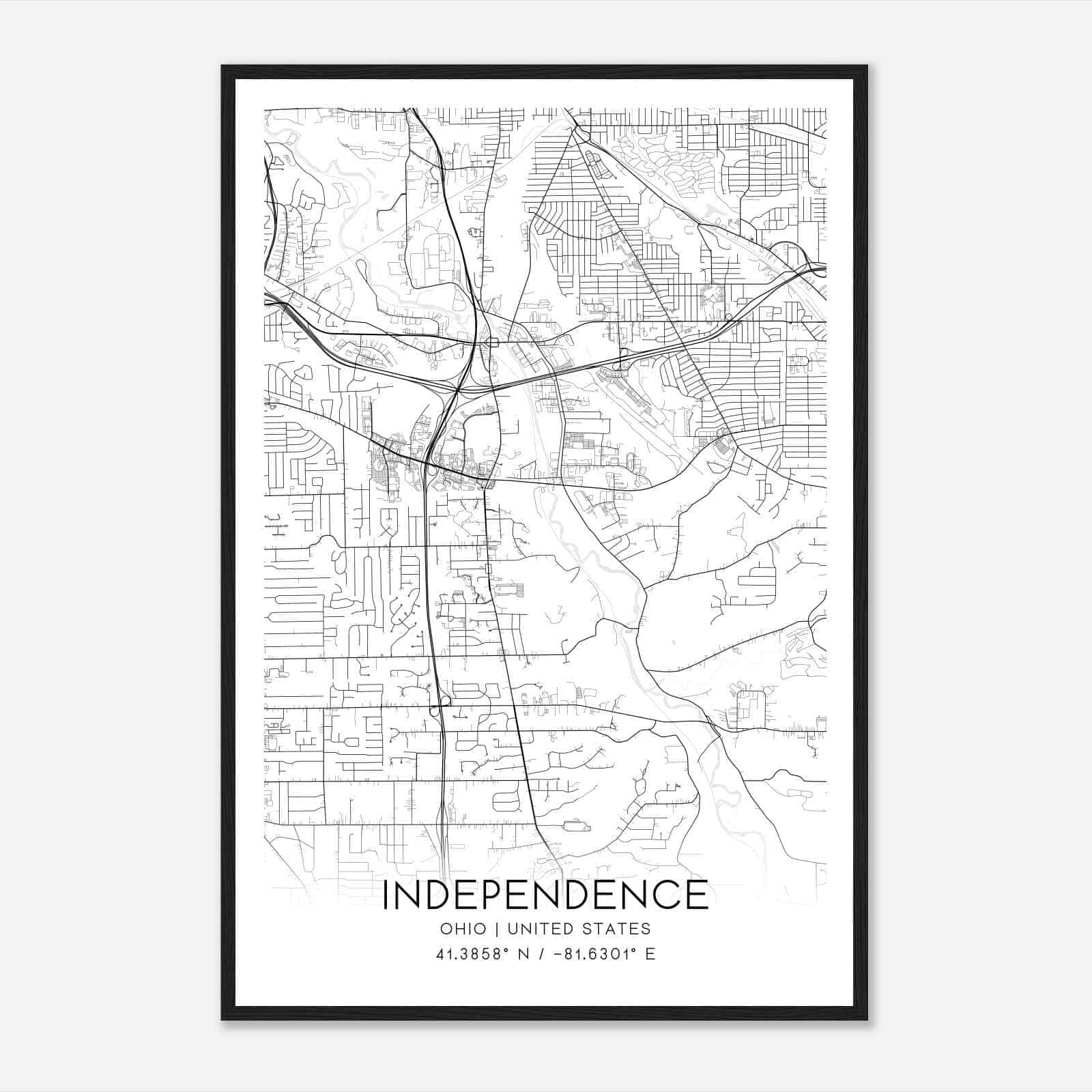 Independence Ohio Map Poster, Modern Home Decor Wall Art Print