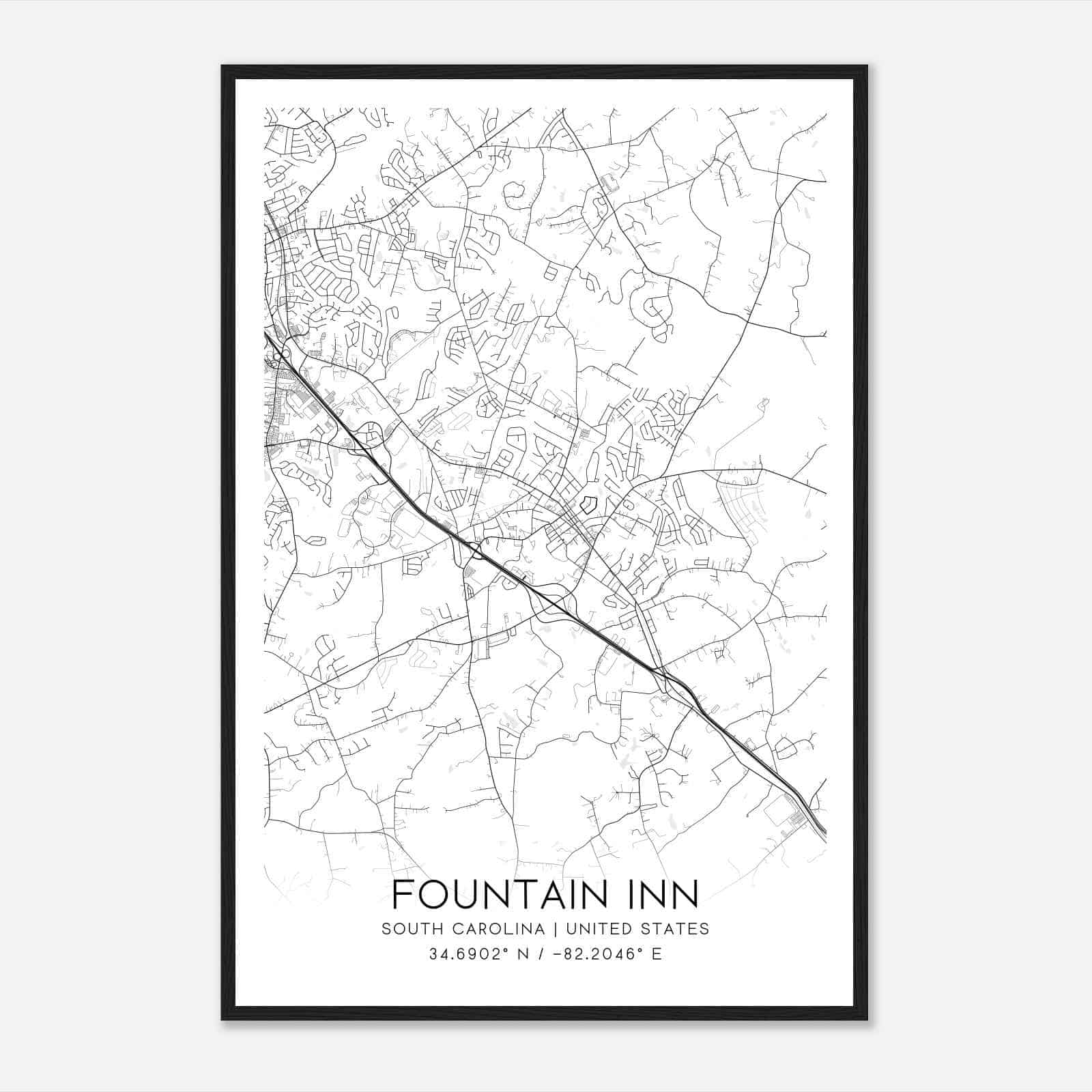 Fountain Inn South Carolina Map Poster, Modern Home Decor Wall Art Print