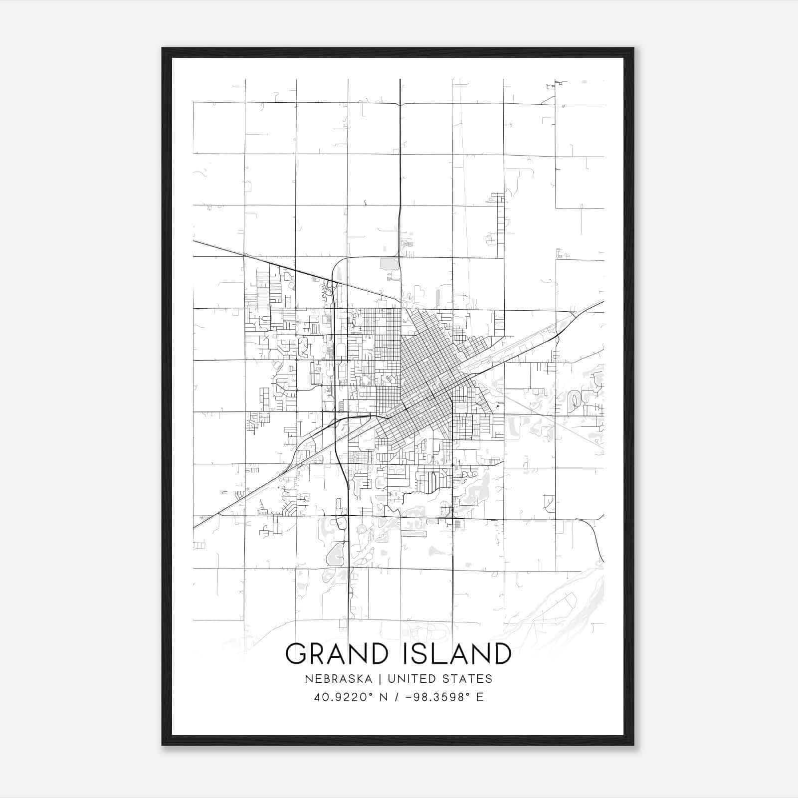 Grand Island Nebraska Map Poster, Modern Home Decor Wall Art Print