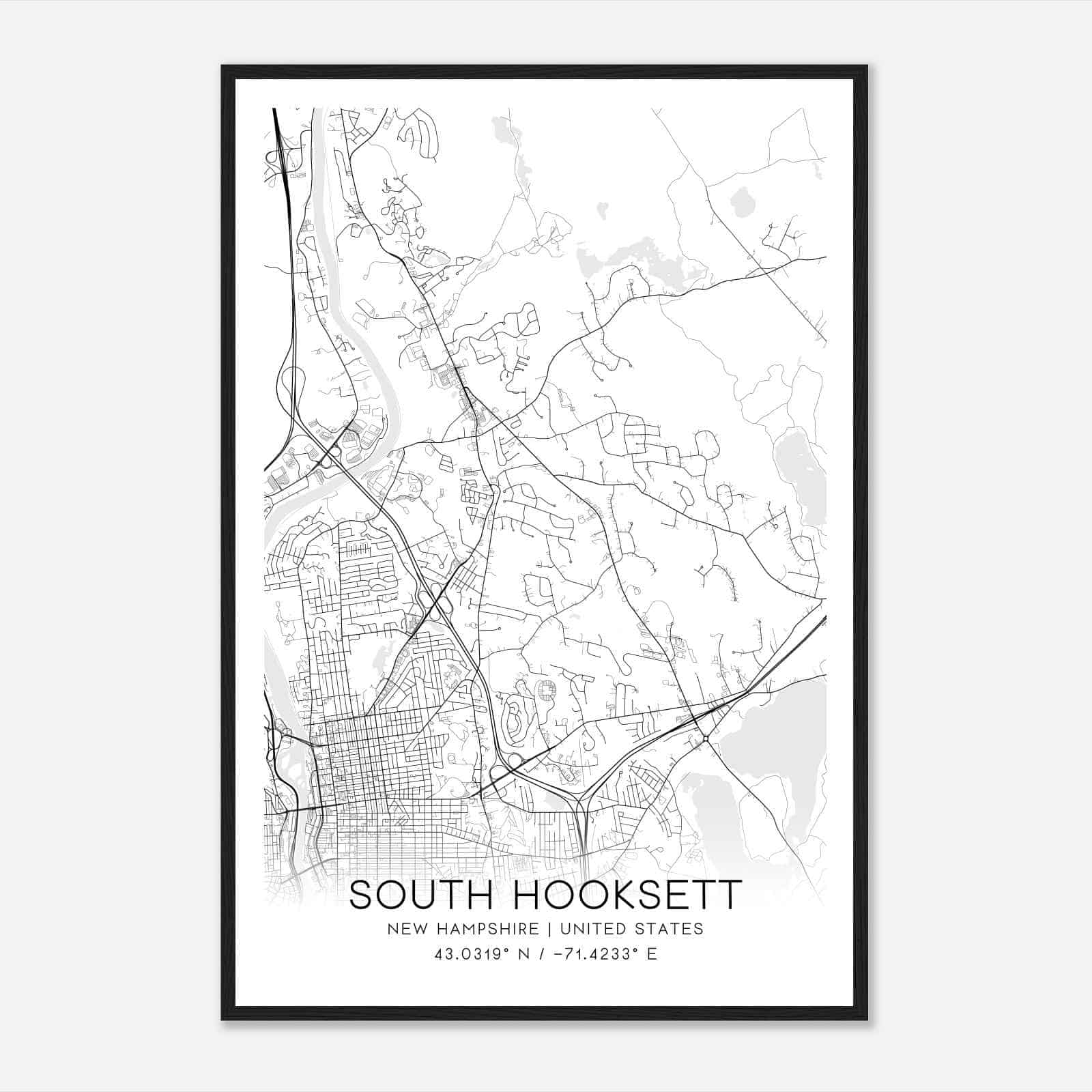 South Hooksett New Hampshire Map Poster, Modern Home Decor Wall Art Print