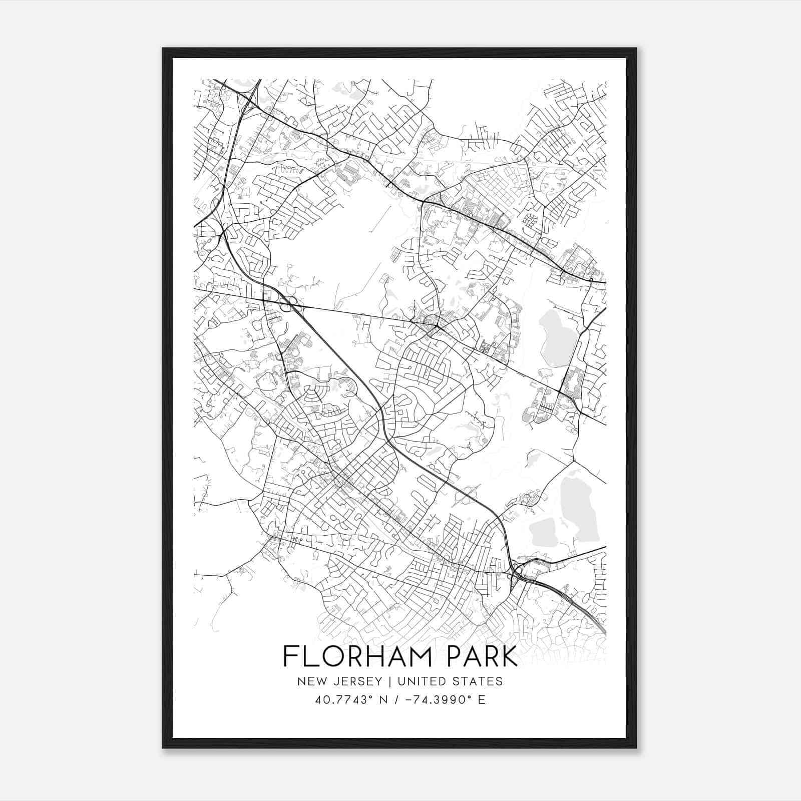 Florham Park New Jersey Map Poster, Modern Home Decor Wall Art Print