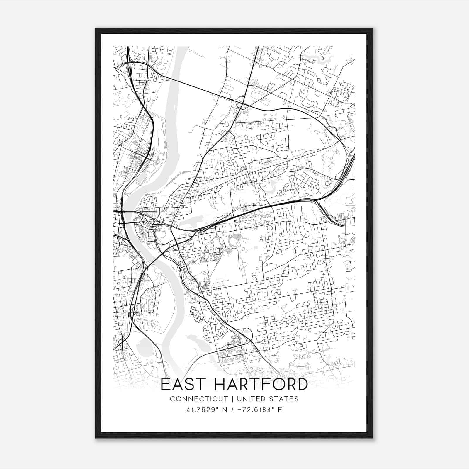 East Hartford Connecticut Map Poster, Modern Home Decor Wall Art Print