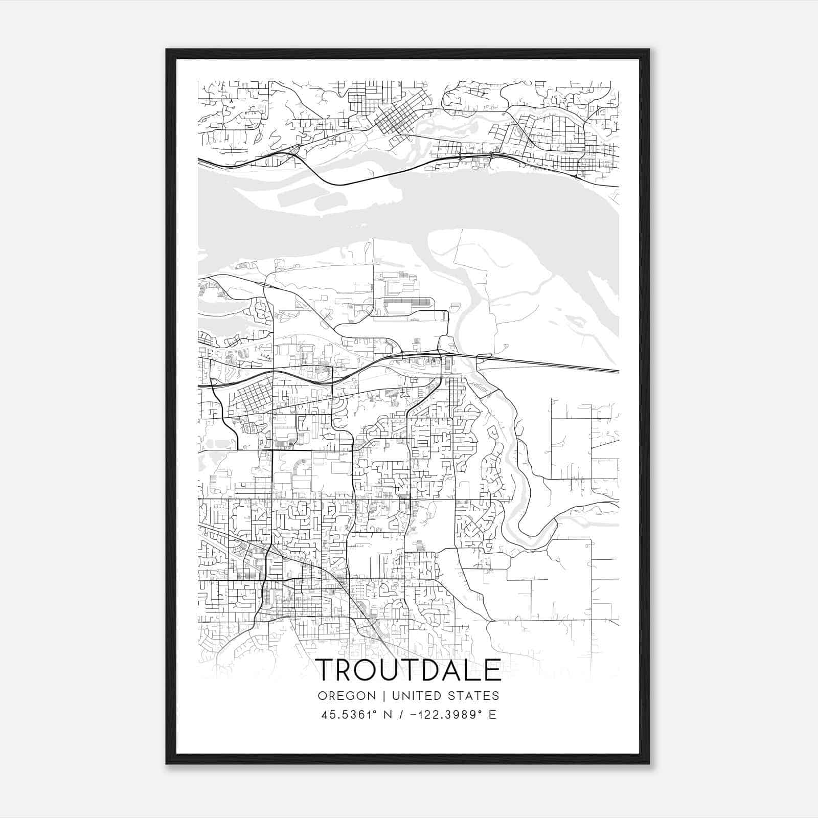 Troutdale Oregon Map Poster, Modern Home Decor Wall Art Print
