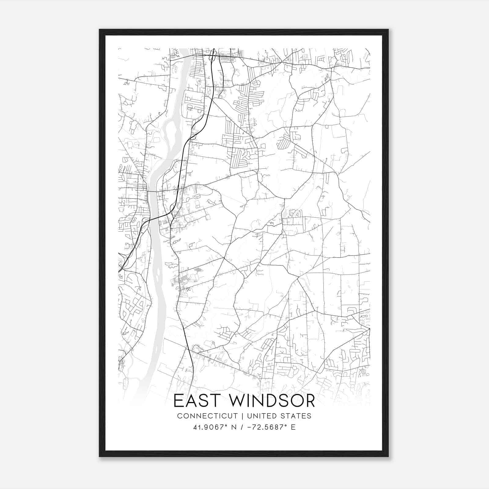 East Windsor Connecticut Map Poster, Modern Home Decor Wall Art Print