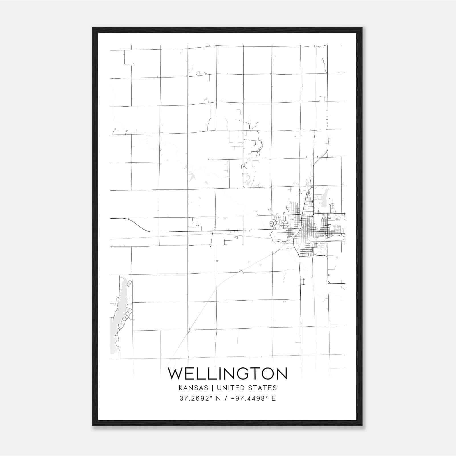 Wellington Kansas Map Poster, Modern Home Decor Wall Art Print