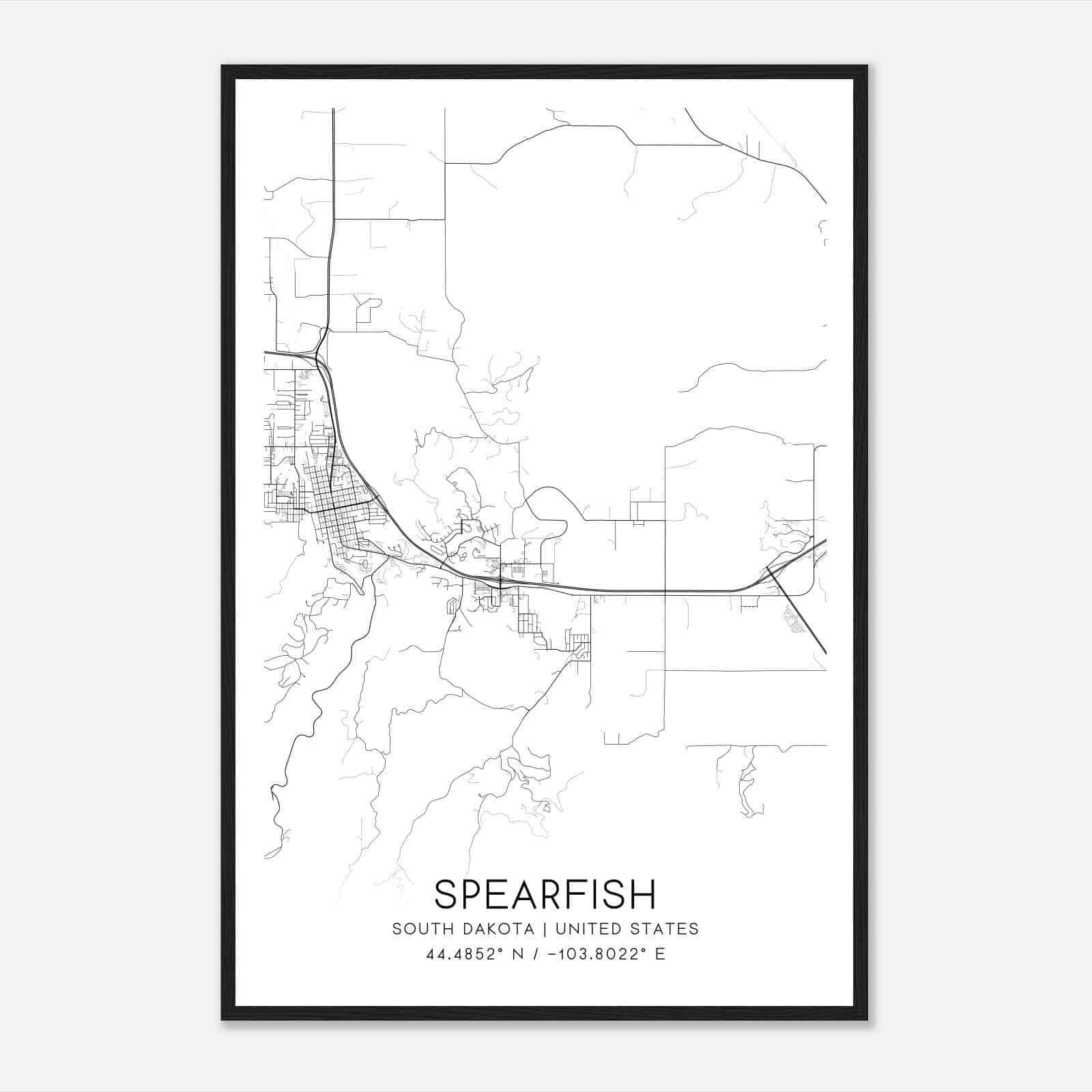 Spearfish South Dakota Map Poster, Modern Home Decor Wall Art Print