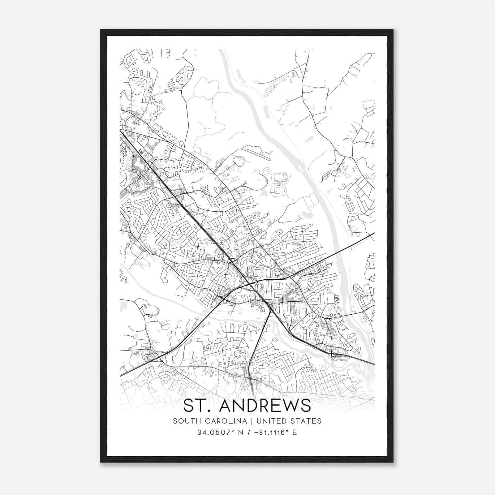 St. Andrews South Carolina Map Poster, Modern Home Decor Wall Art Print