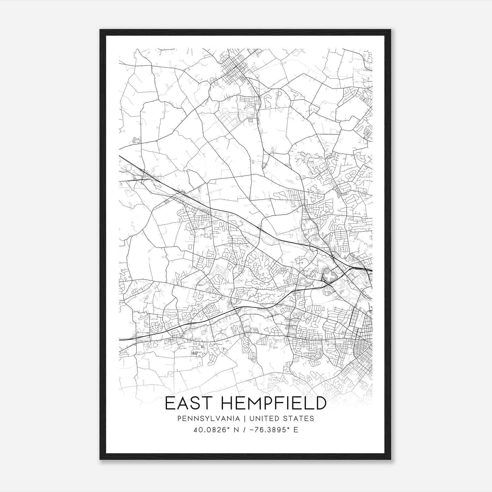 East Hempfield Pennsylvania Map Poster, Modern Home Decor Wall Art Print