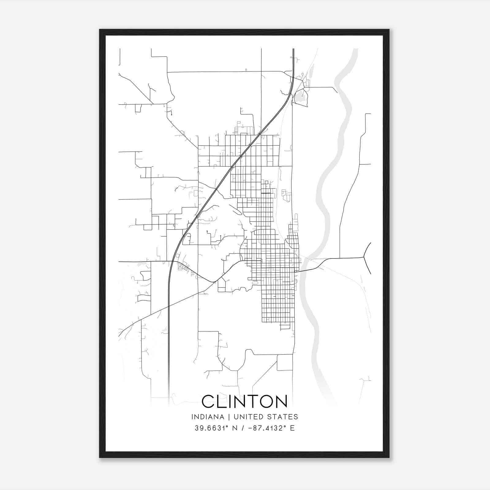 Clinton Indiana Map Poster, Modern Home Decor Wall Art Print
