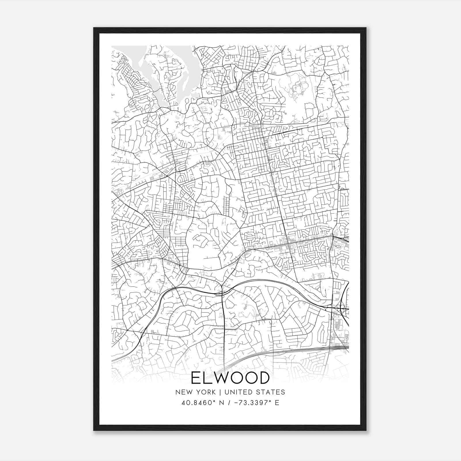 Elwood New York Map Poster, Modern Home Decor Wall Art Print