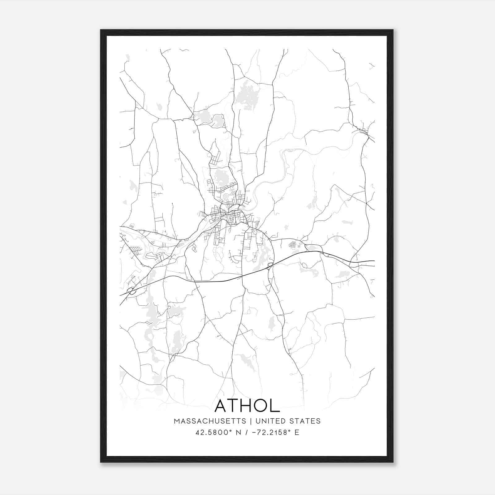 Athol Massachusetts Map Poster, Modern Home Decor Wall Art Print