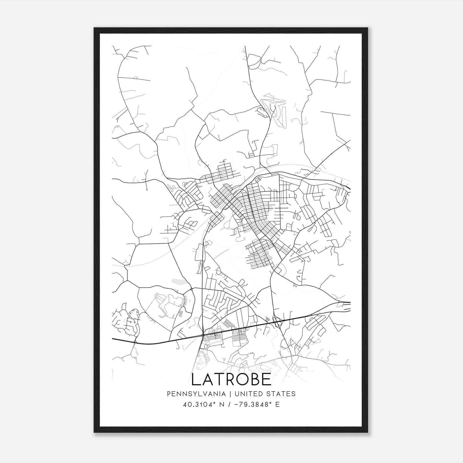 Latrobe Pennsylvania Map Poster, Modern Home Decor Wall Art Print