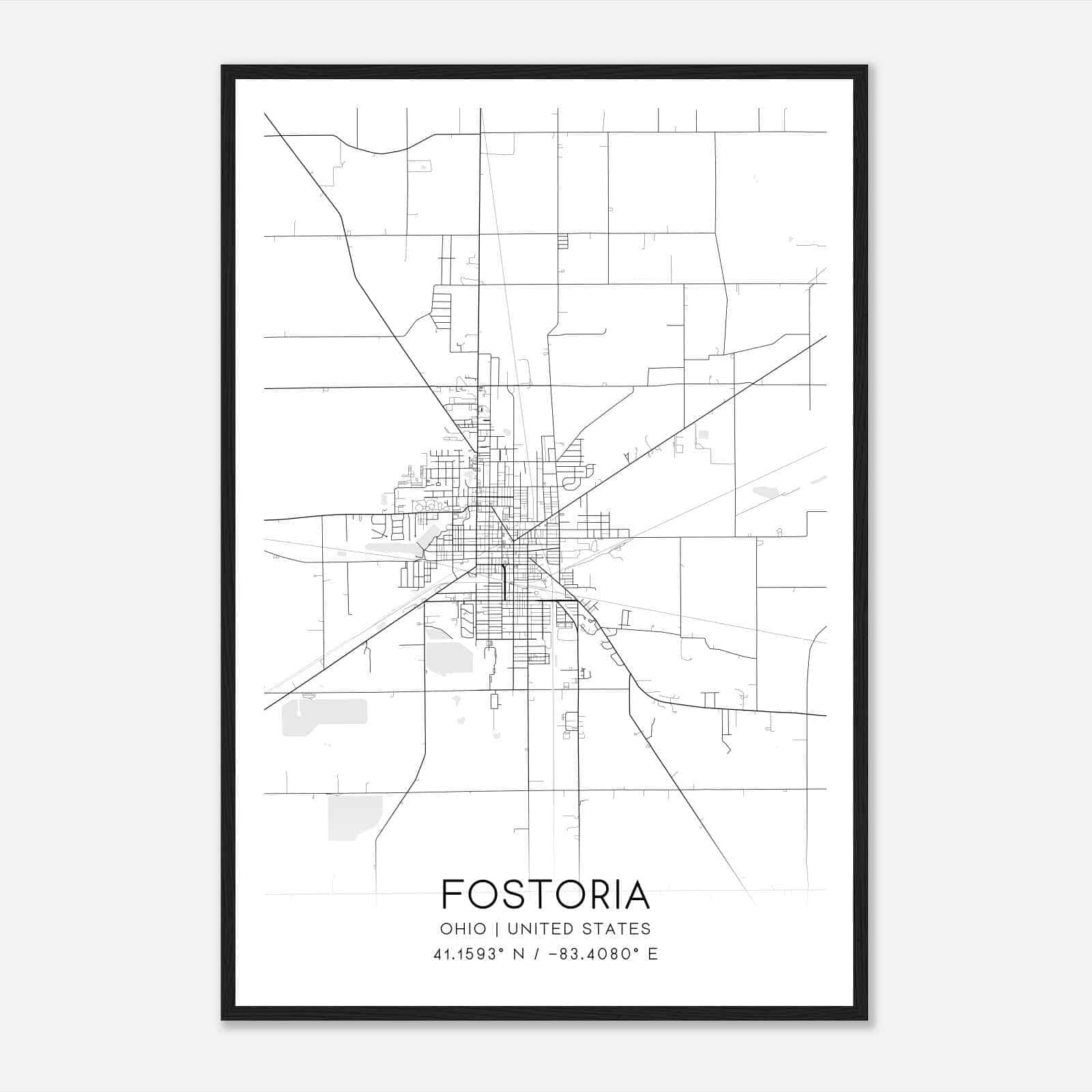 Fostoria Ohio Map Poster, Modern Home Decor Wall Art Print