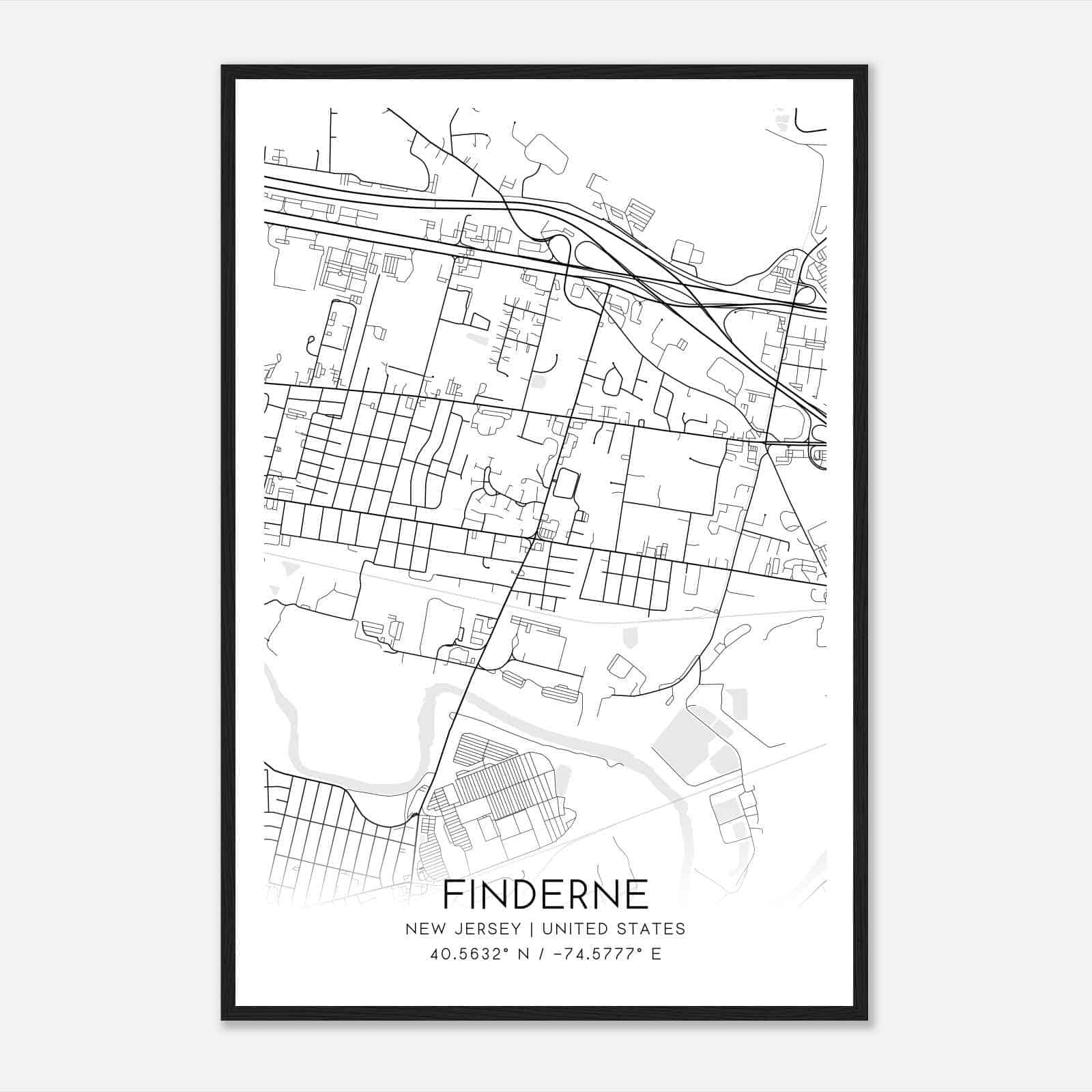 Finderne New Jersey Map Poster, Modern Home Decor Wall Art Print