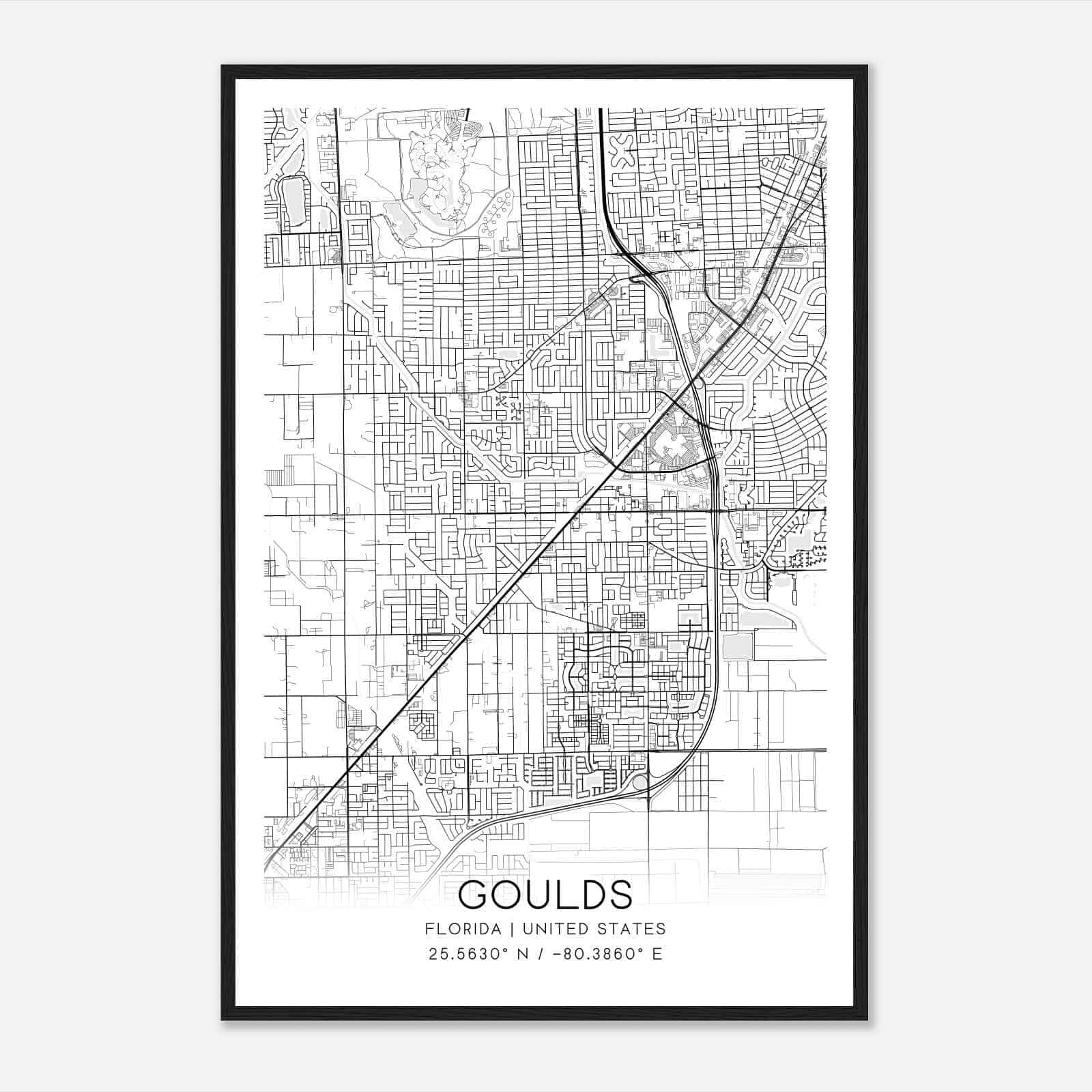 Goulds Florida Map Poster, Modern Home Decor Wall Art Print
