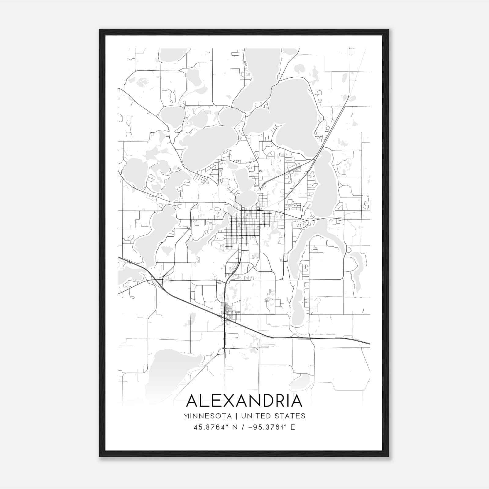 Alexandria Minnesota Map Poster, Modern Home Decor Wall Art Print