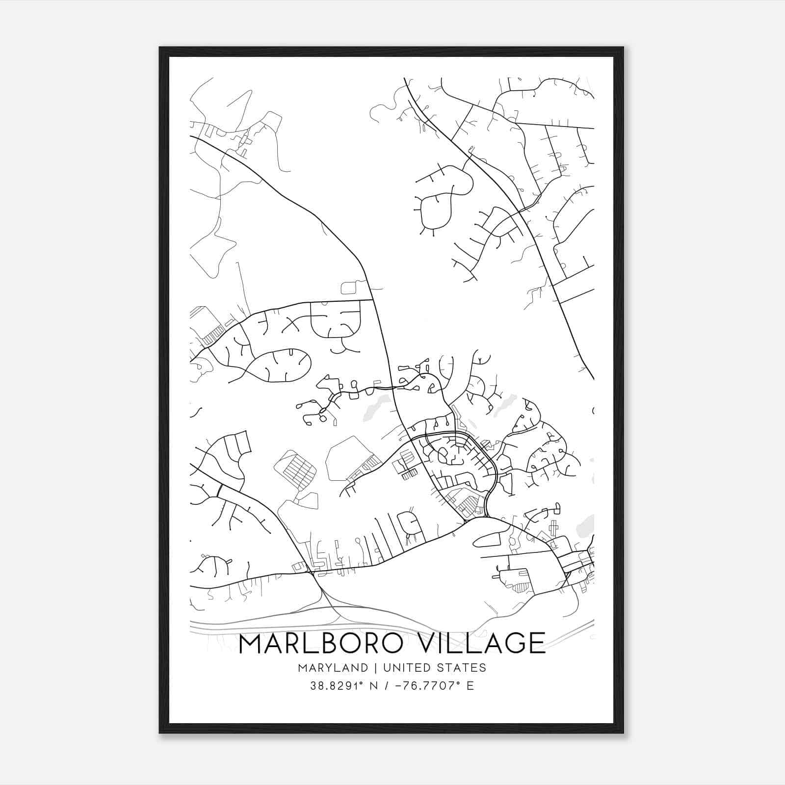 Marlboro Village Maryland Map Poster, Modern Home Decor Wall Art Print