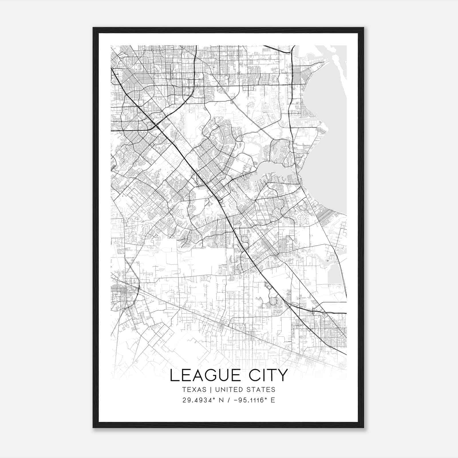League City Texas Map Poster, Modern Home Decor Wall Art Print