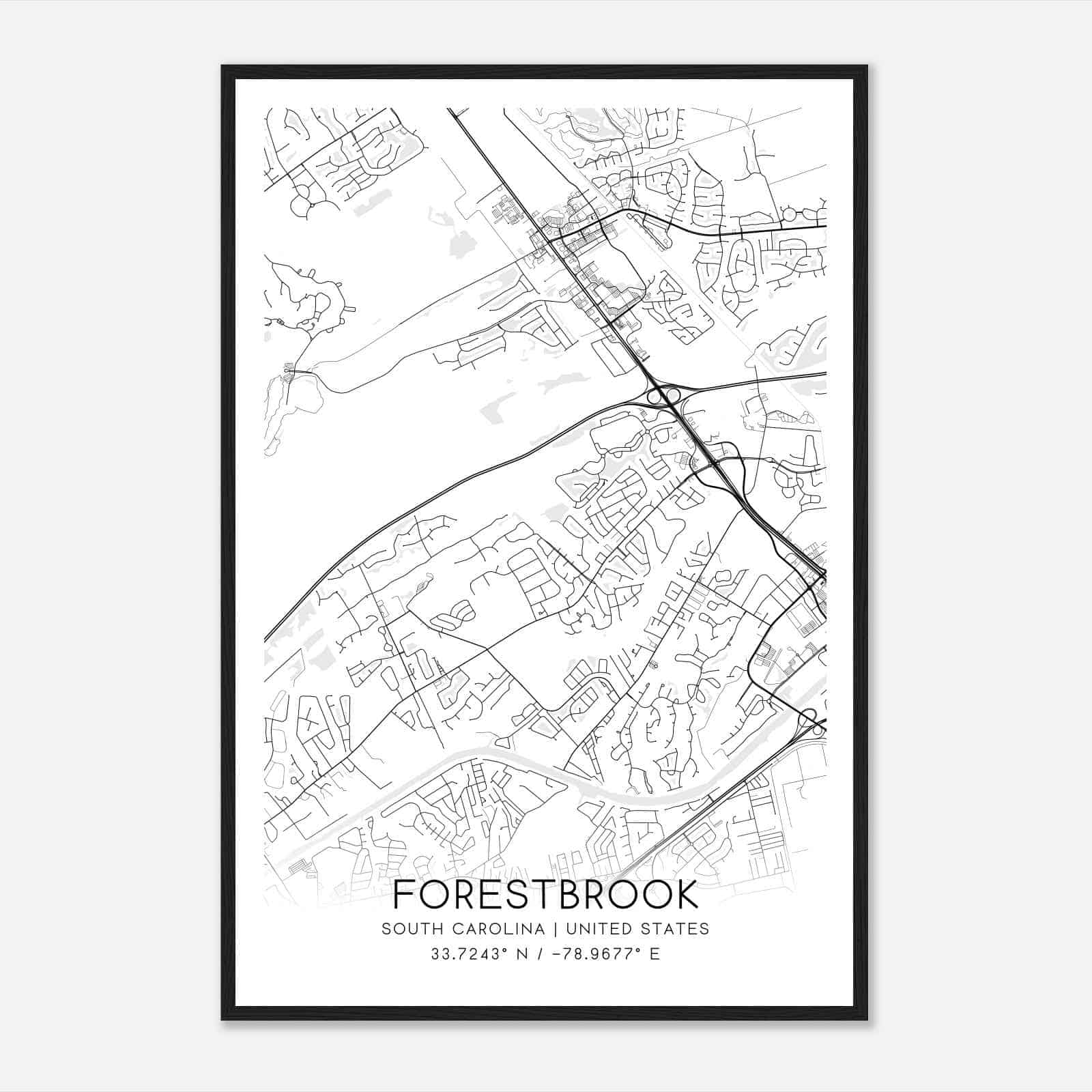 Forestbrook South Carolina Map Poster, Modern Home Decor Wall Art Print