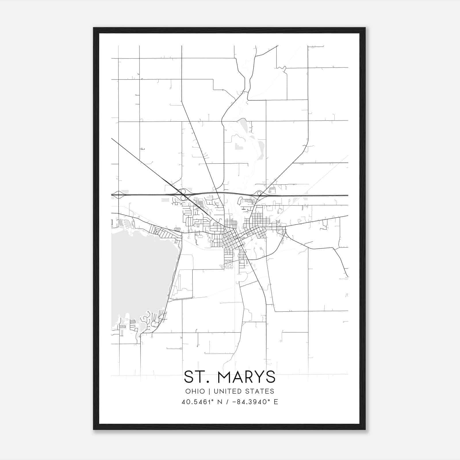St. Marys Ohio Map Poster, Modern Home Decor Wall Art Print