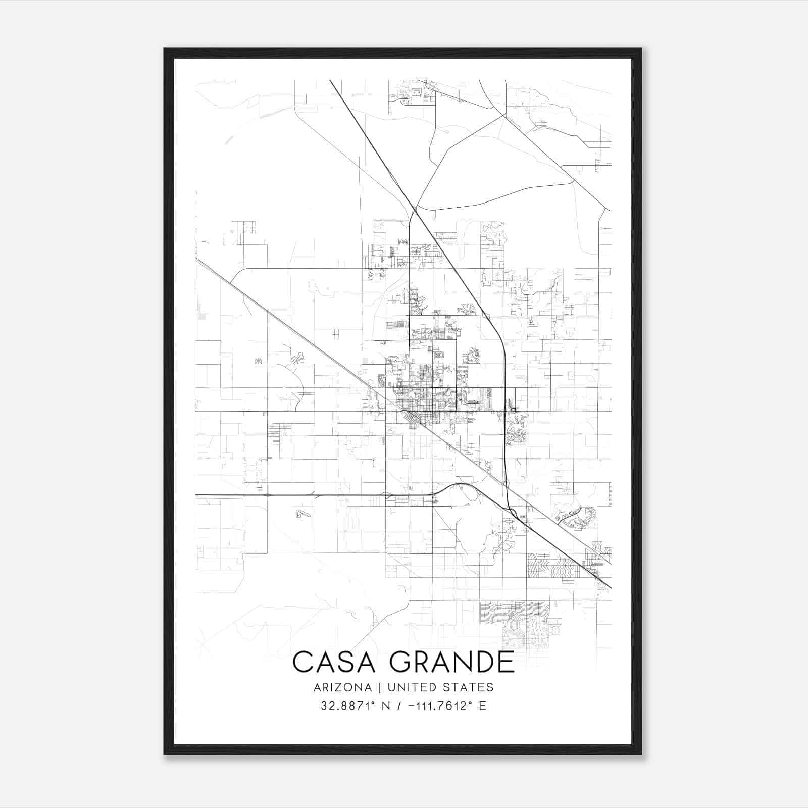 Casa Grande Arizona Map Poster, Modern Home Decor Wall Art Print