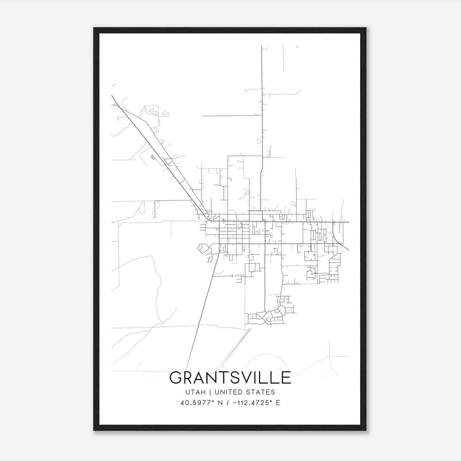 Grantsville Utah Map Poster, Modern Home Decor Wall Art Print