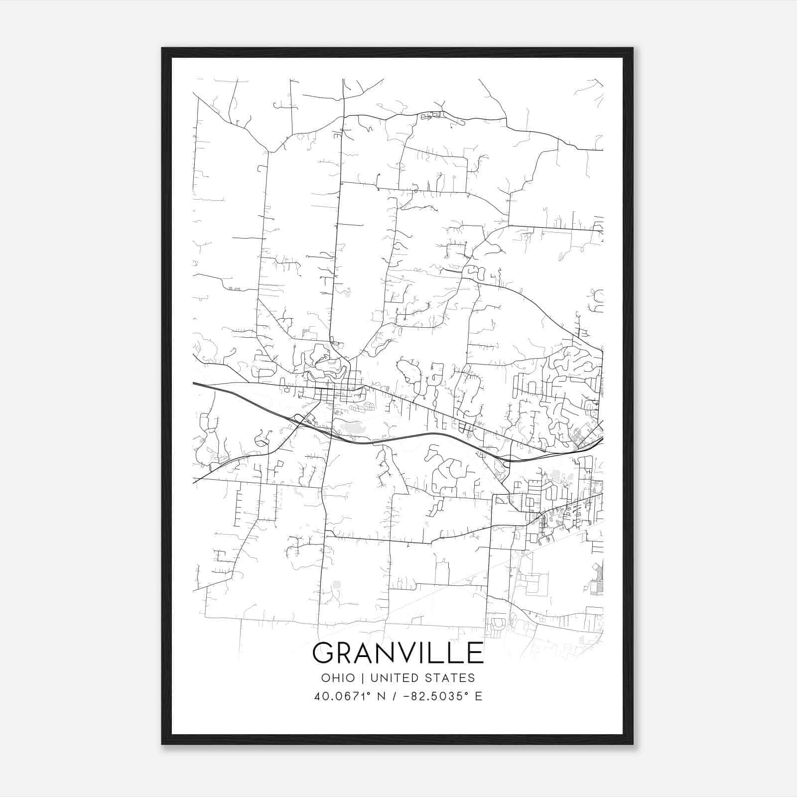 Granville Ohio Map Poster, Modern Home Decor Wall Art Print