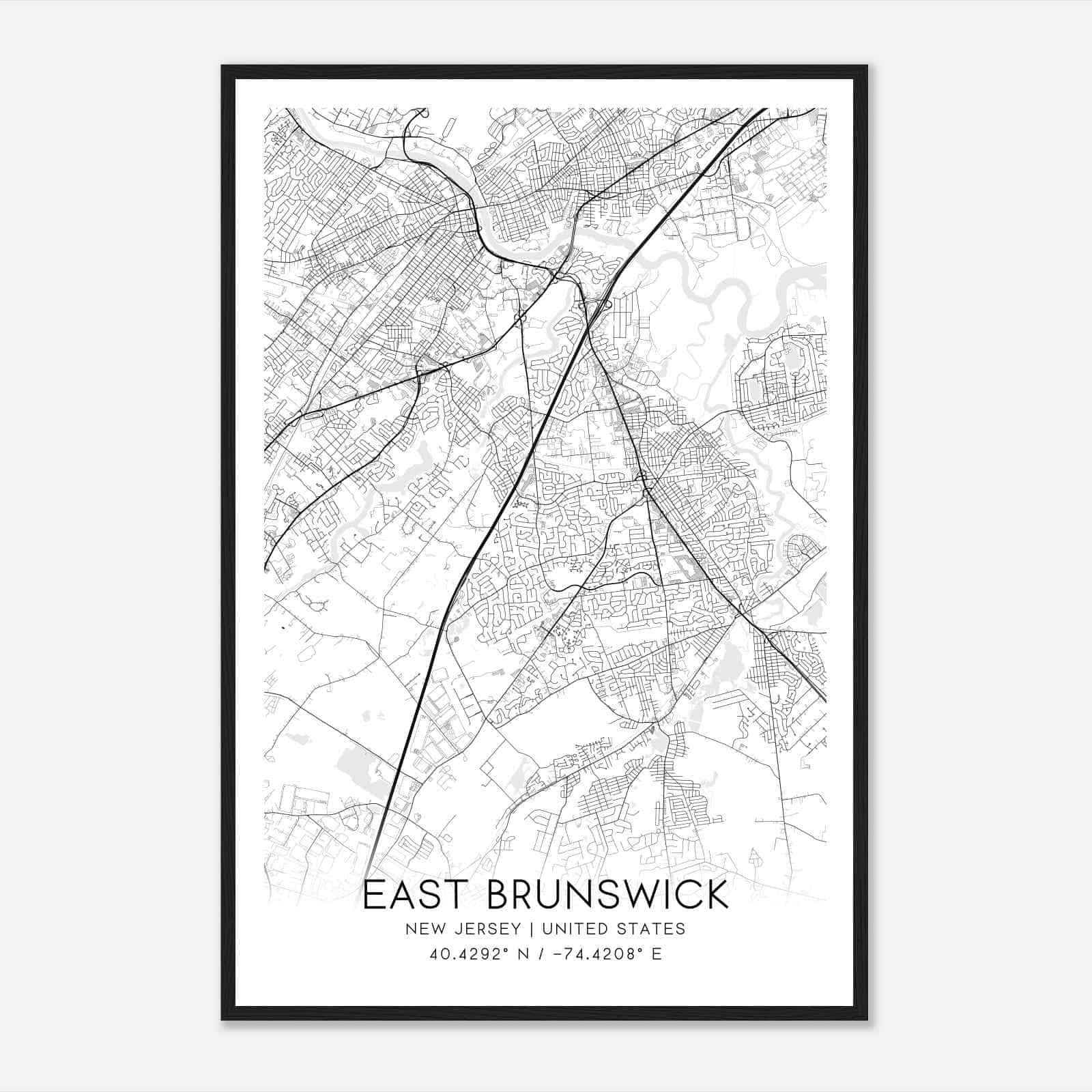 East Brunswick New Jersey Map Poster, Modern Home Decor Wall Art Print