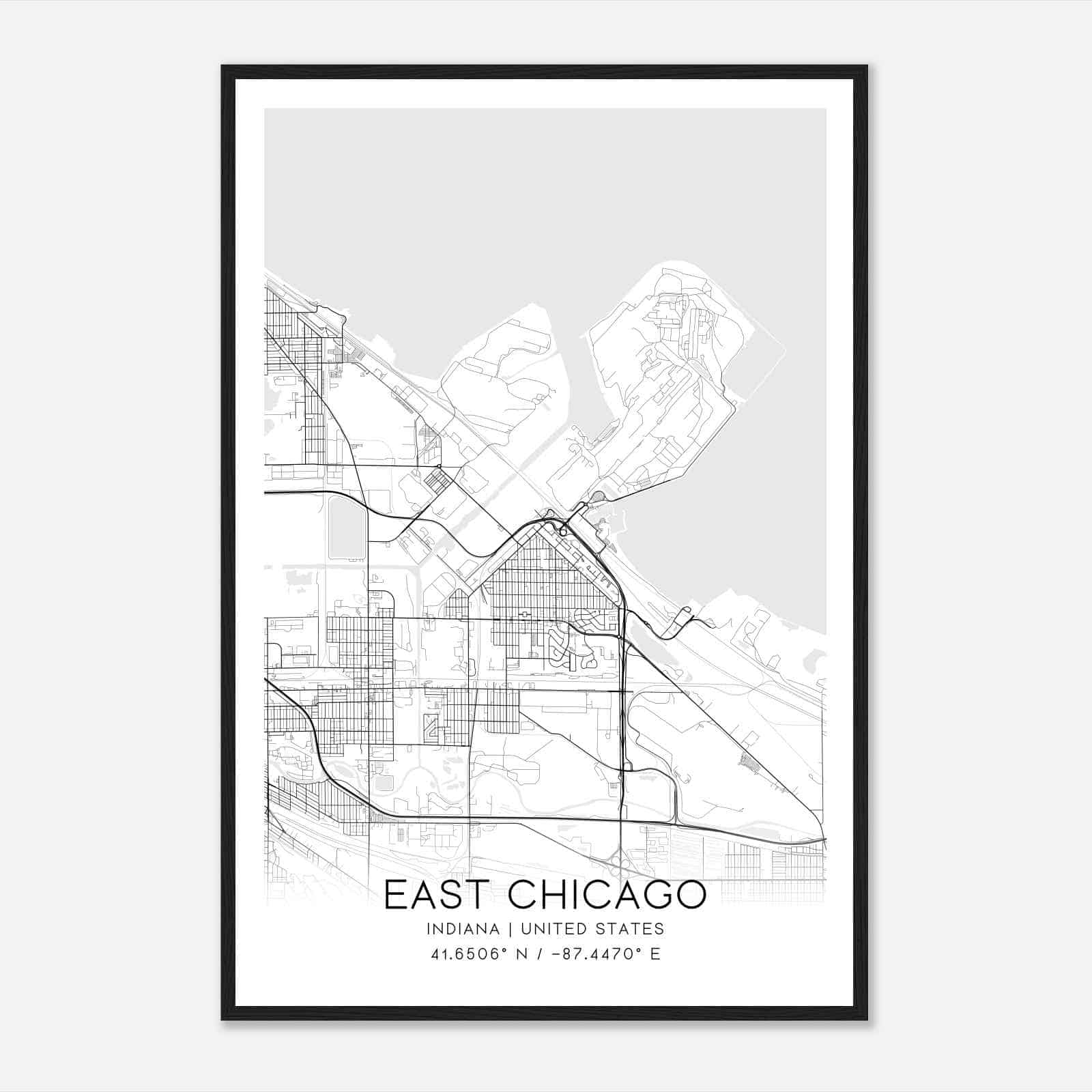 East Chicago Indiana Map Poster, Modern Home Decor Wall Art Print
