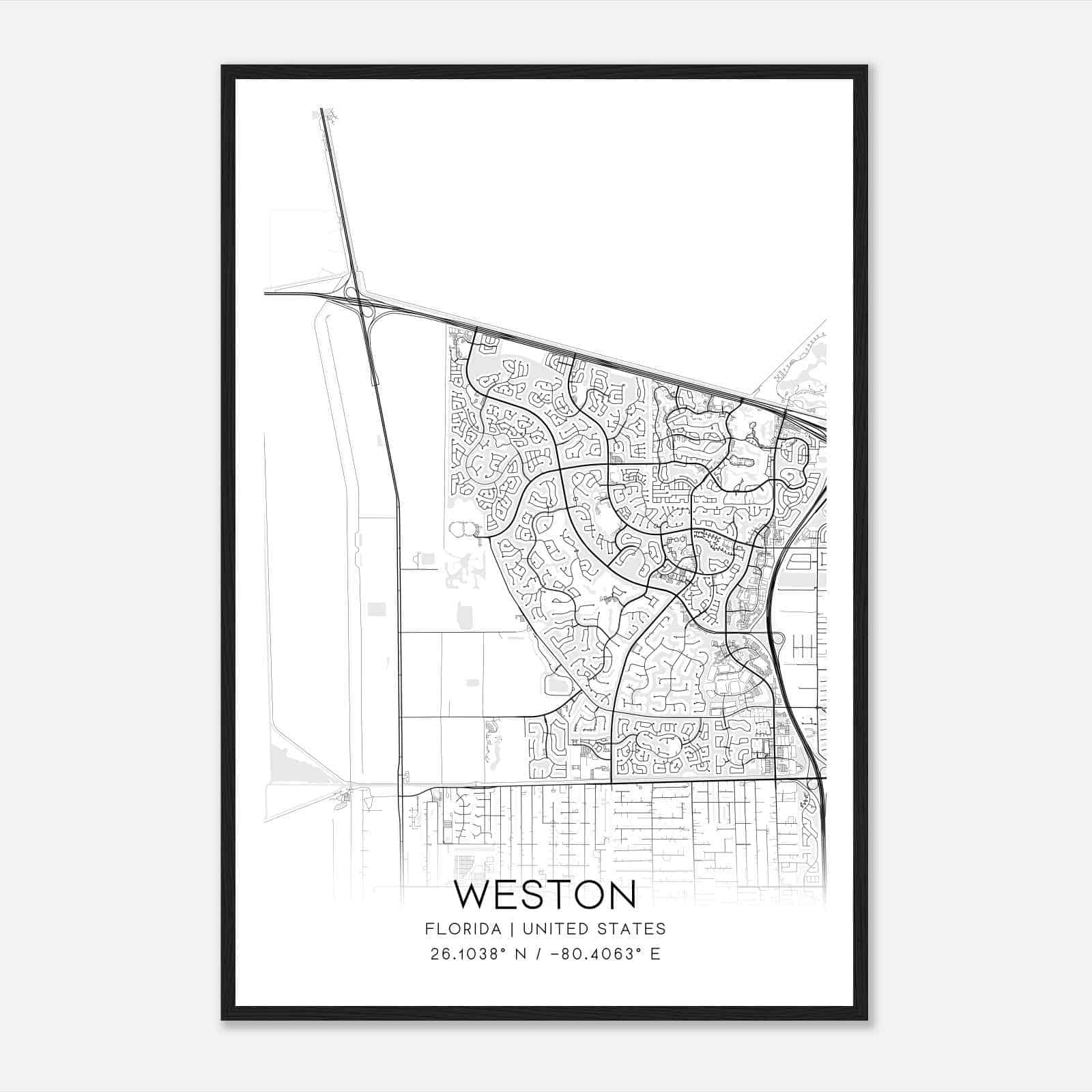 Weston Florida Map Poster, Modern Home Decor Wall Art Print