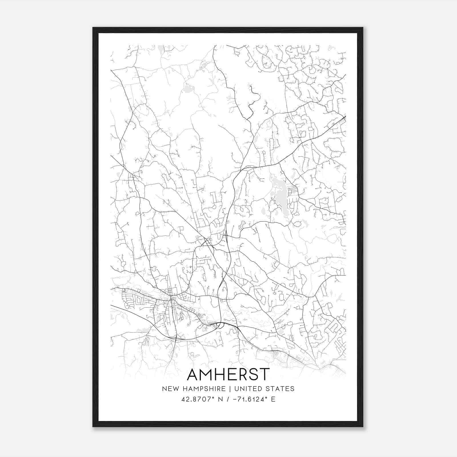 Amherst New Hampshire Map Poster, Modern Home Decor Wall Art Print