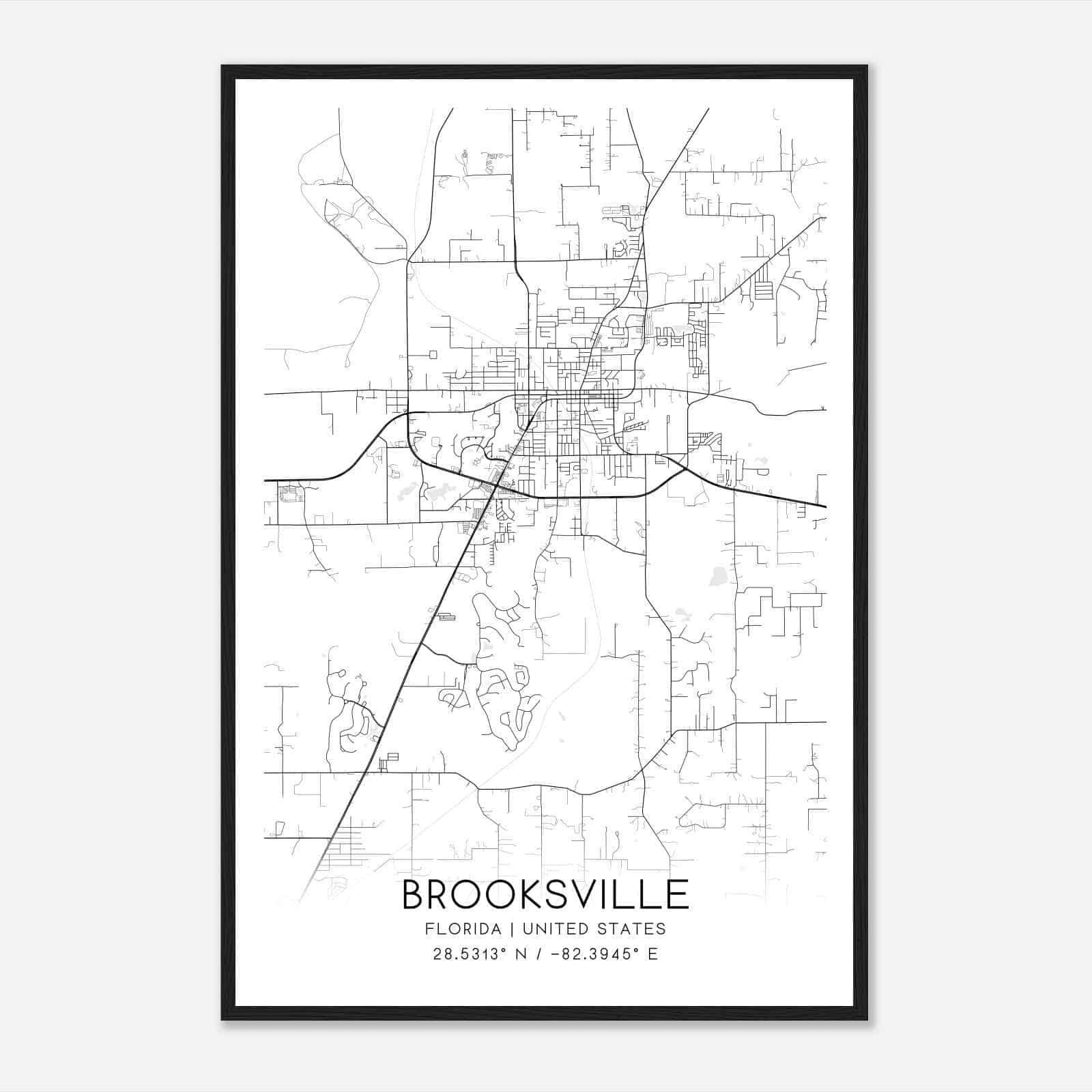 Brooksville Florida Map Poster, Modern Home Decor Wall Art Print