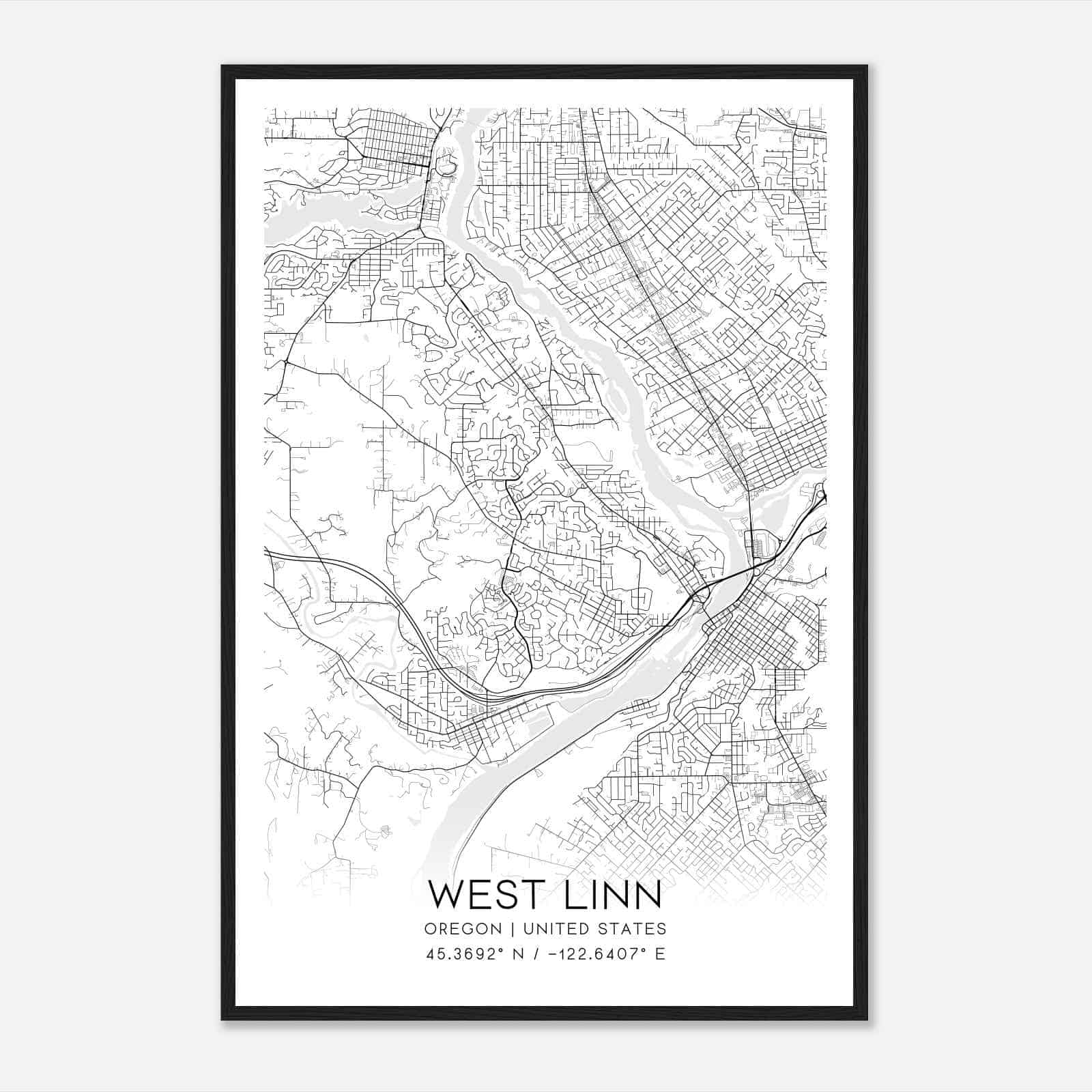 West Linn Oregon Map Poster, Modern Home Decor Wall Art Print