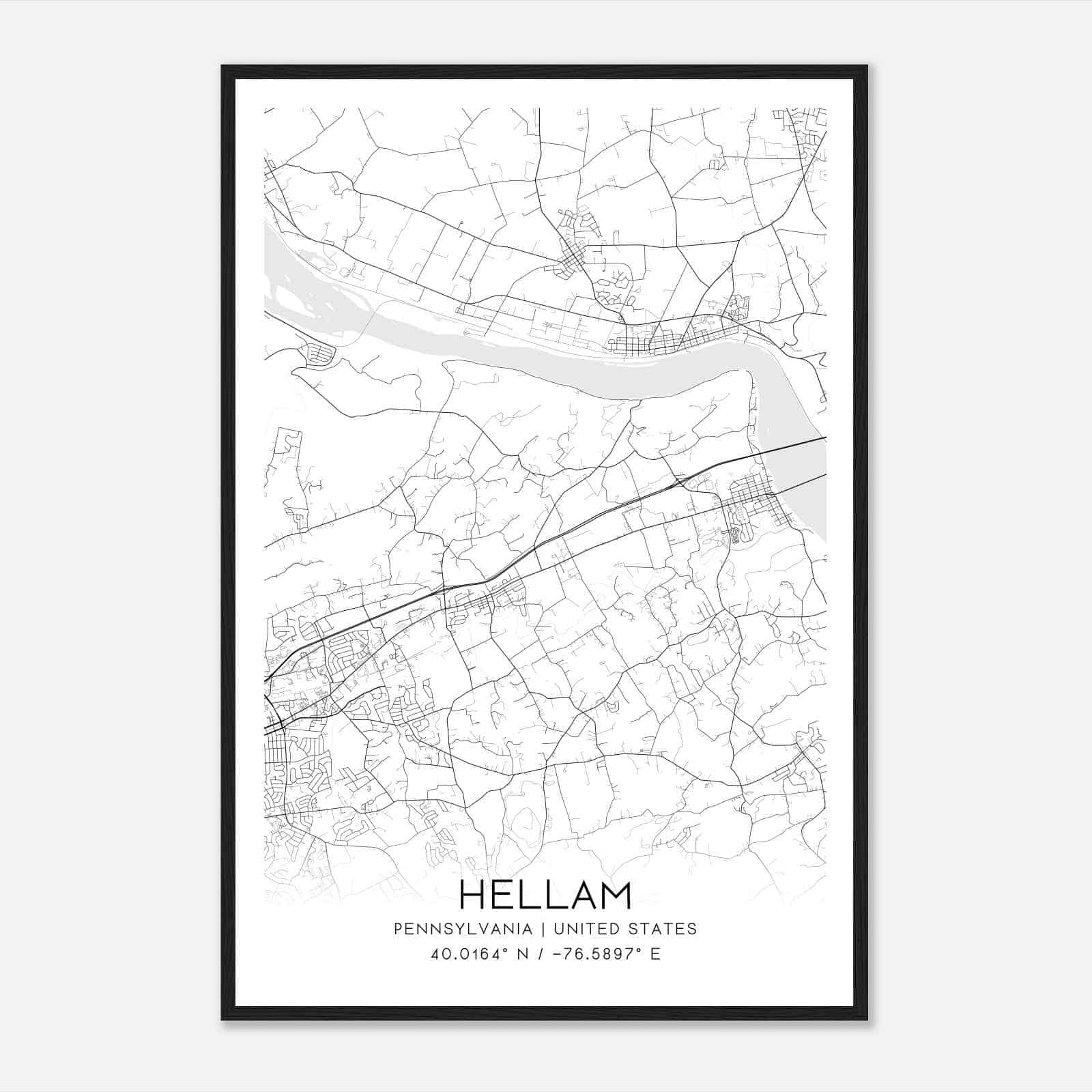 Hellam Pennsylvania Map Poster, Modern Home Decor Wall Art Print