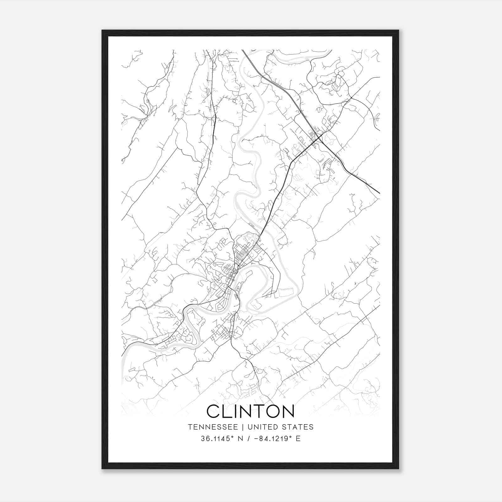 Clinton Tennessee Map Poster, Modern Home Decor Wall Art Print