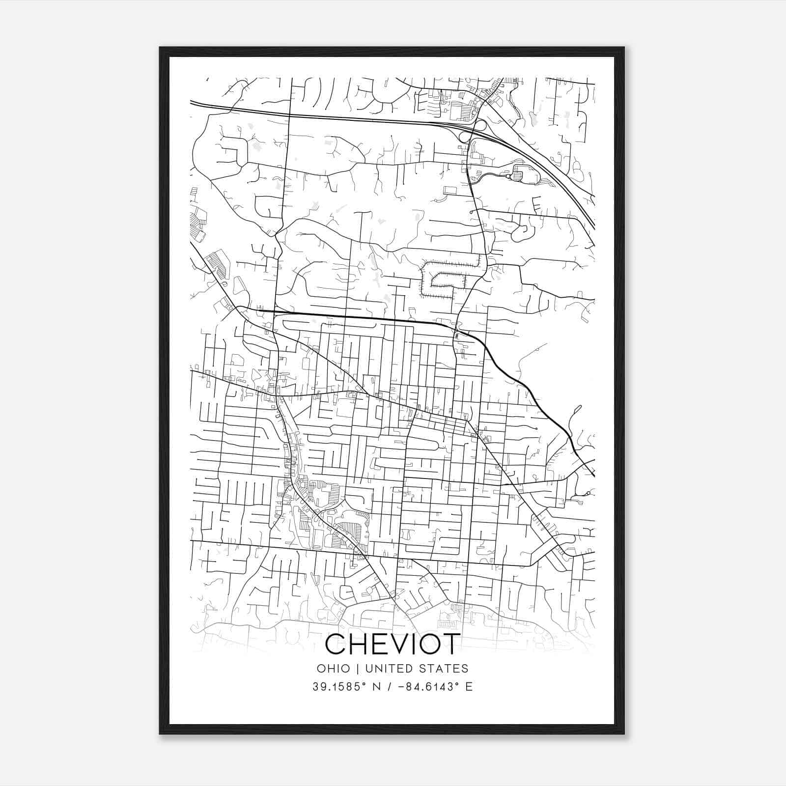 Cheviot Ohio Map Poster, Modern Home Decor Wall Art Print