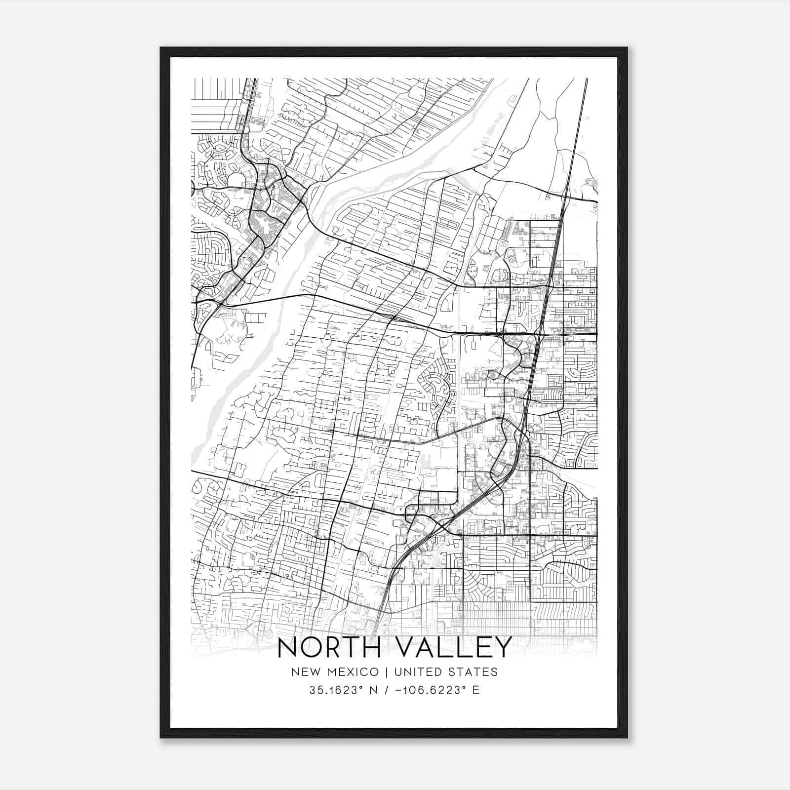 North Valley New Mexico Map Poster, Modern Home Decor Wall Art Print